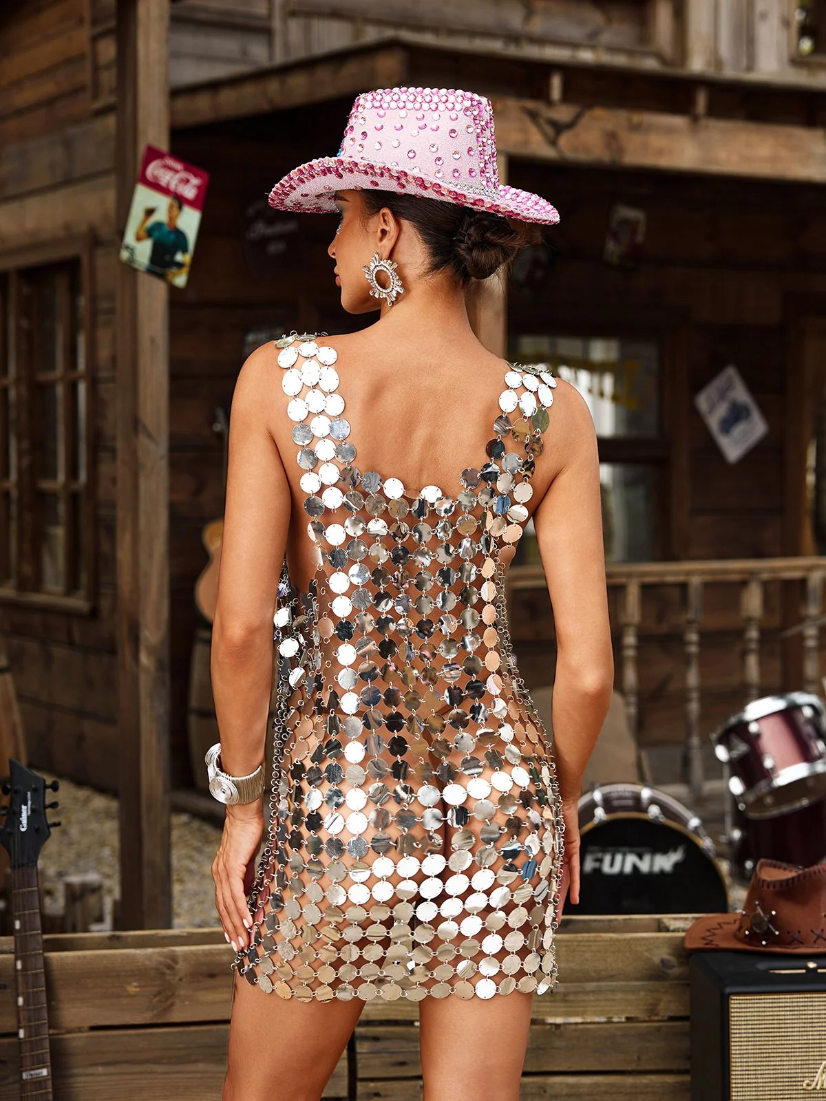 Silver Chainmail Sleeveless Mini Dress