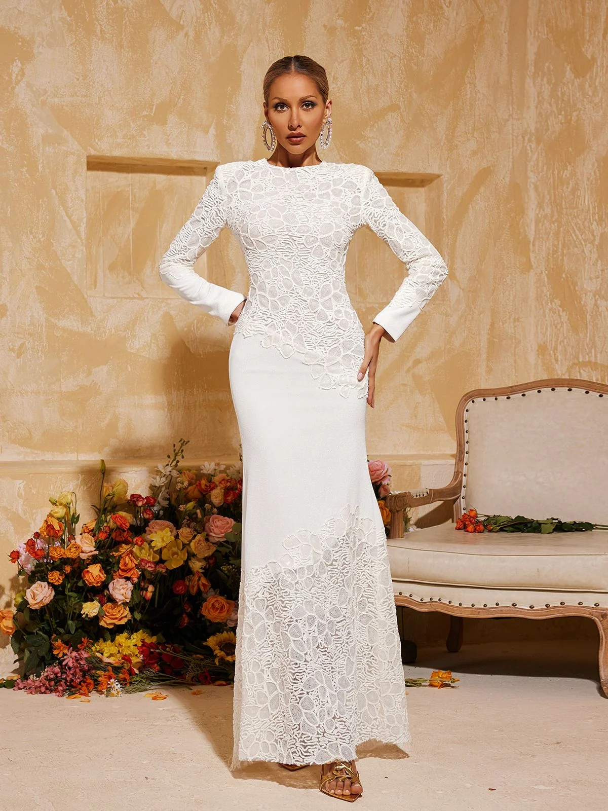 Sequin Maxi Dress with Long Sleeves - Elegant Statement Piece