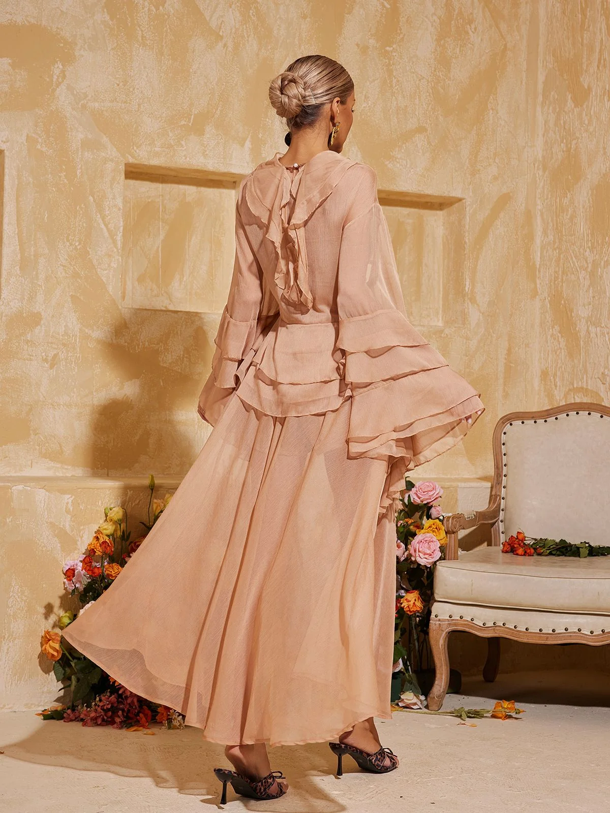 Ruffle Tiered Skirt Dress Set in Elegant Pink