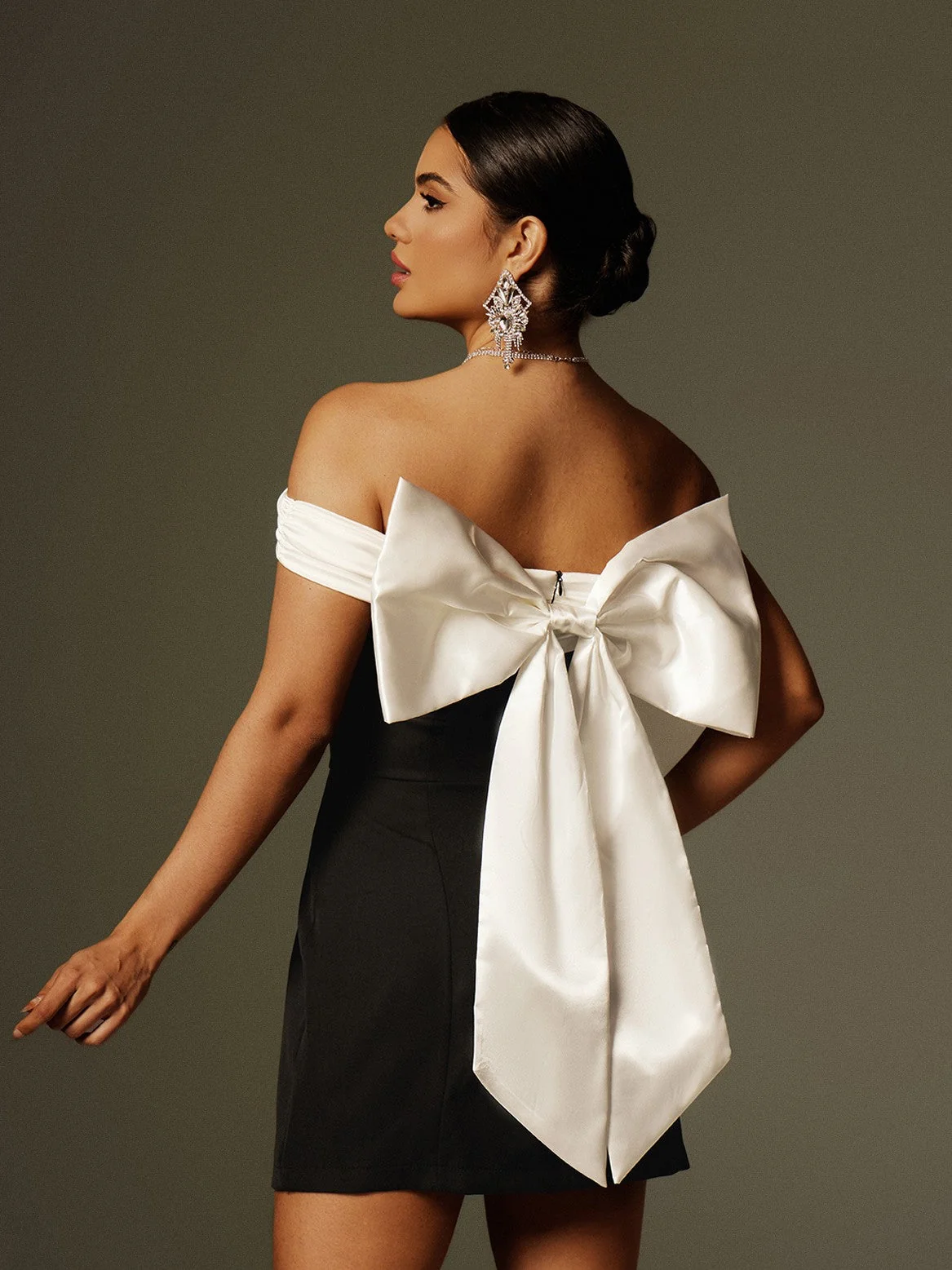 Elegant Off Shoulder Bow Mini Dress