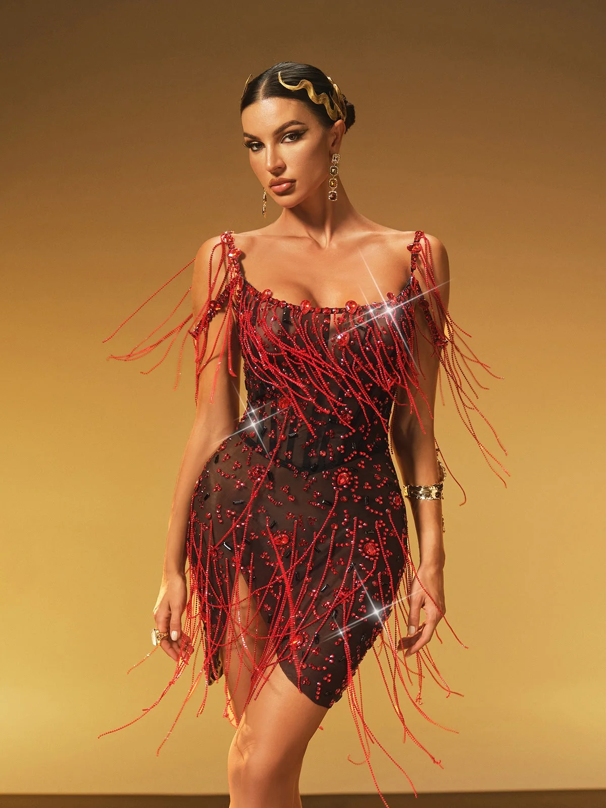 Glamorous Fringe Rhinestone Mini Dress