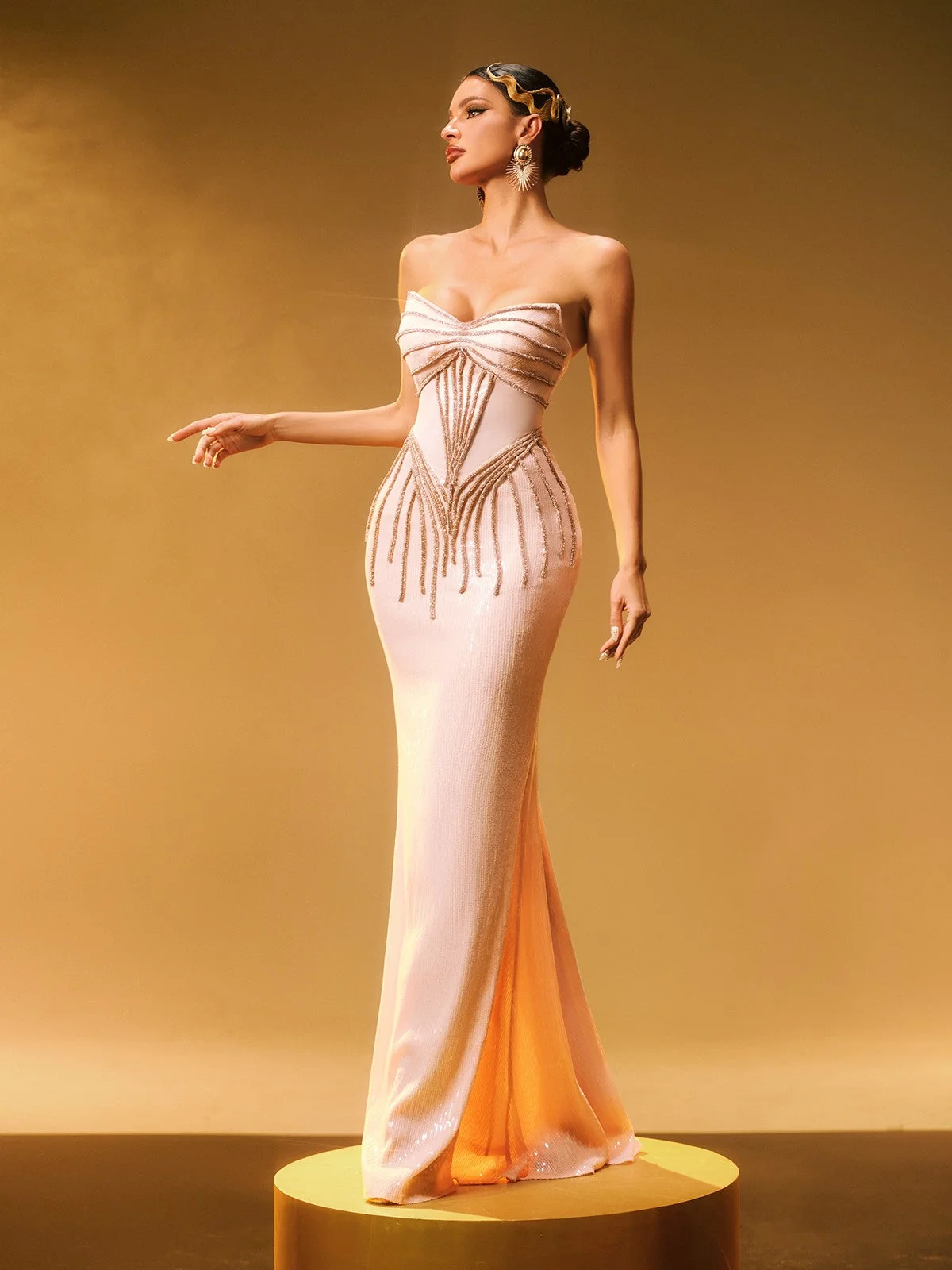 Glamorous Sequin Maxi Dress - Elegant Strapless Design