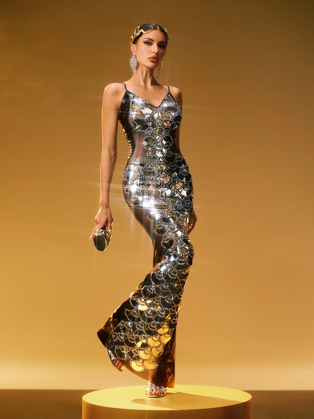 Sequin Maxi Dress with Delicate Spaghetti Straps