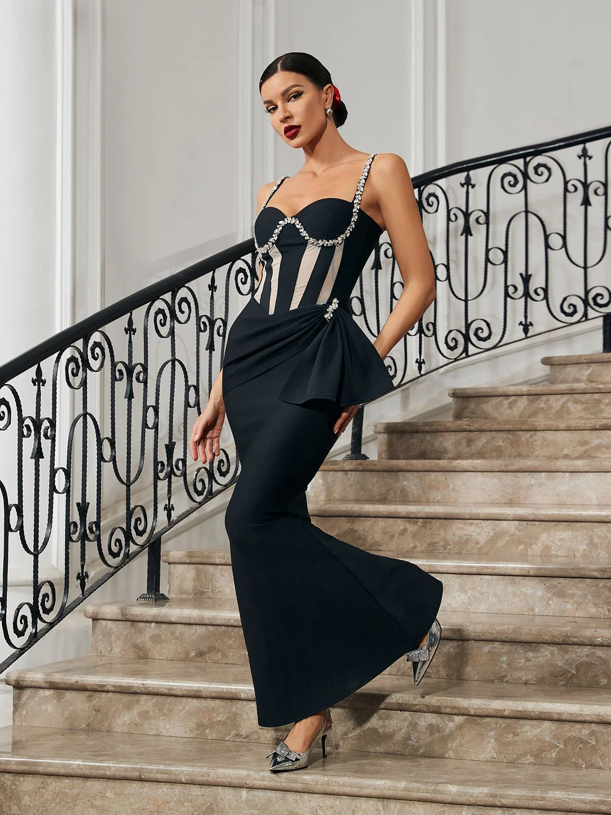 Crystal Embellished Bandage Cocktail Dress