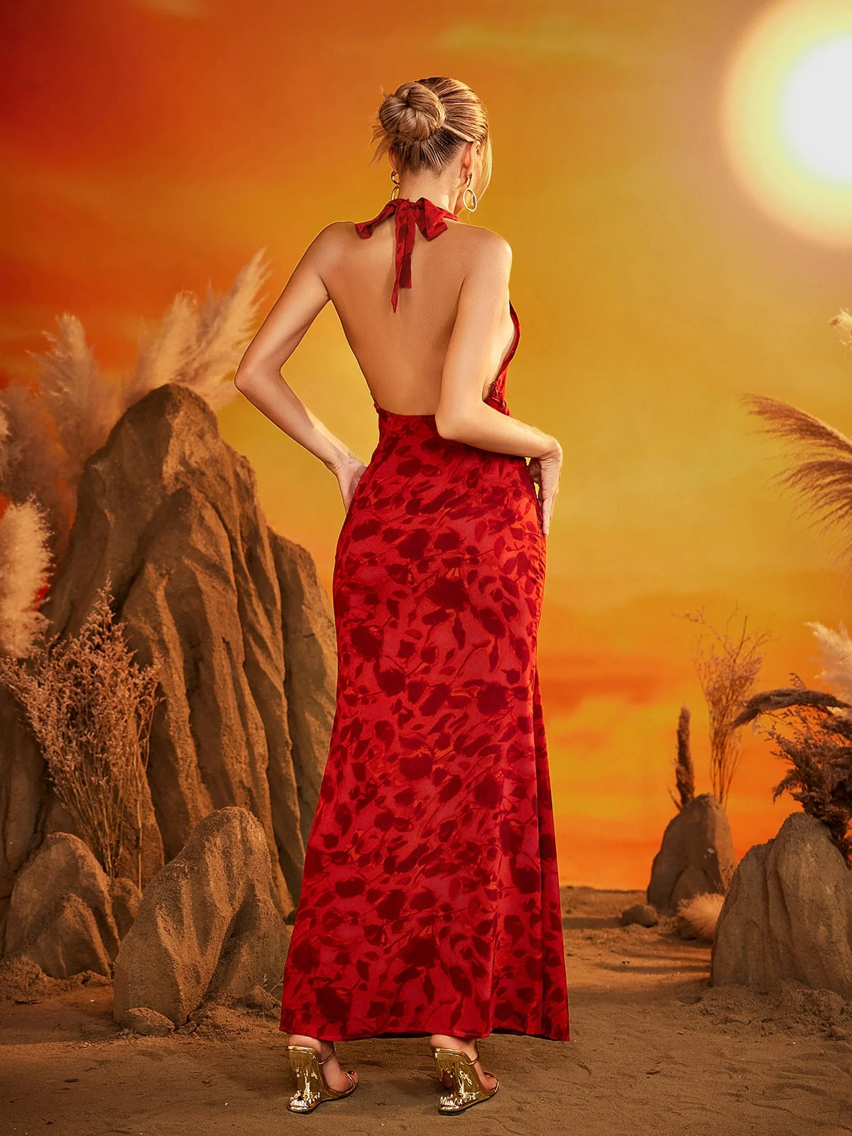 Floral Halterneck Maxi Dress - Elegant & Comfortable