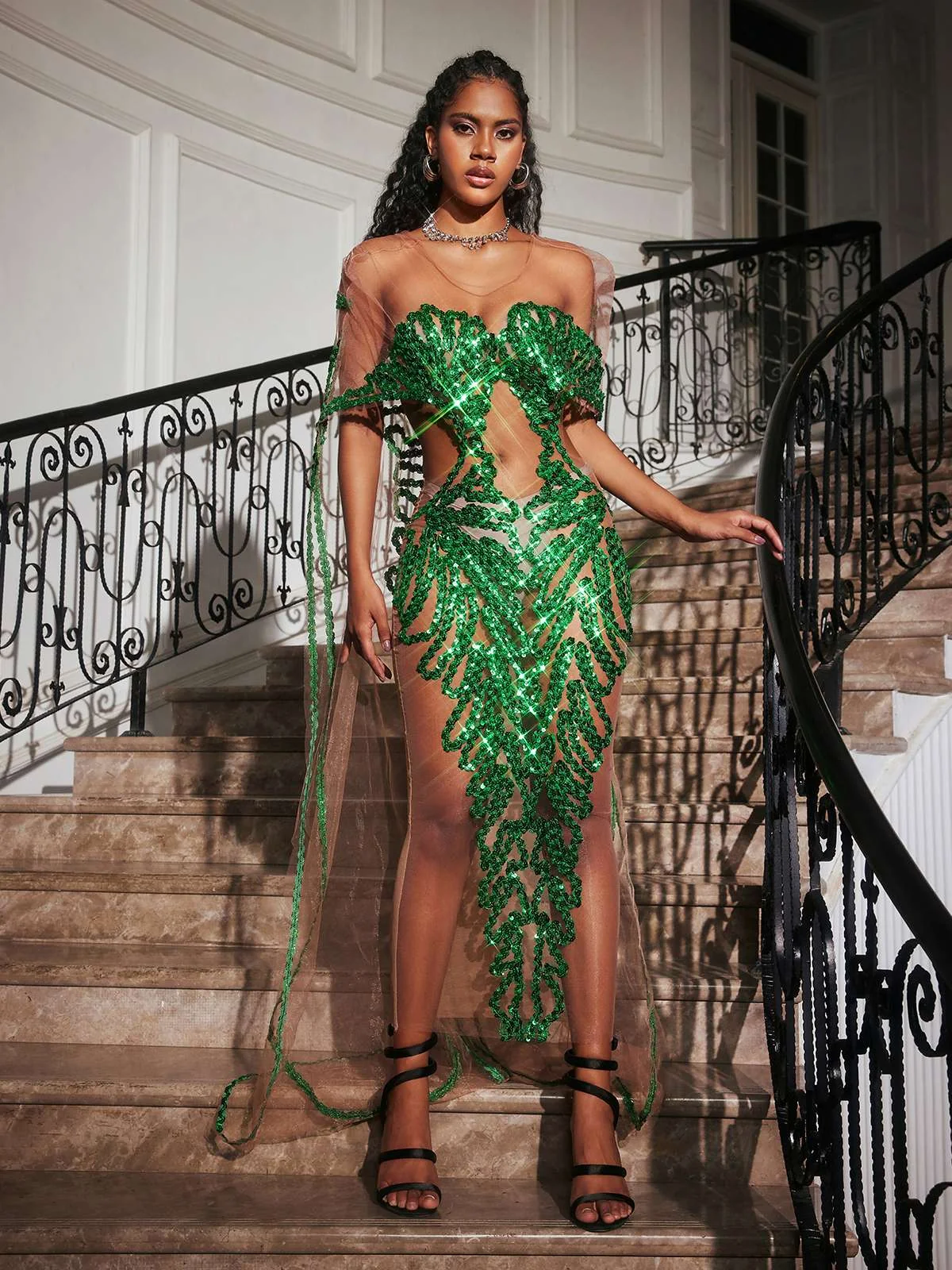 Sequin Embellished Maxi Dress - Elegant Evening Gown