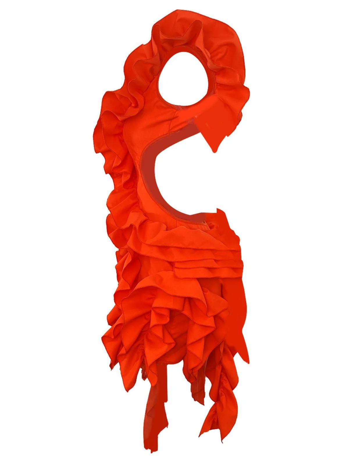 Orange Ruffle Tiered Dress with Cutout Design
