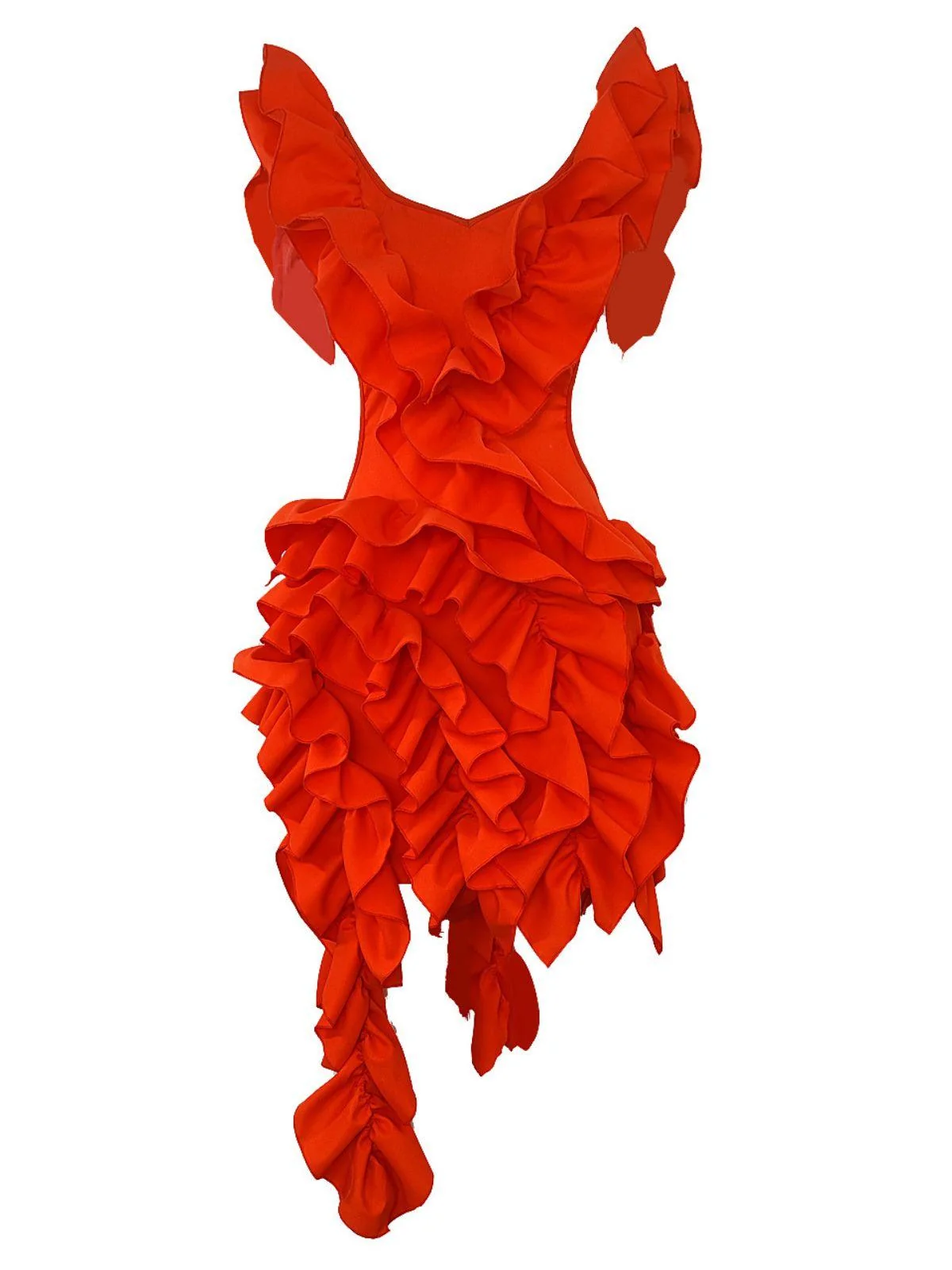 Orange Ruffle Tiered Dress with Cutout Design