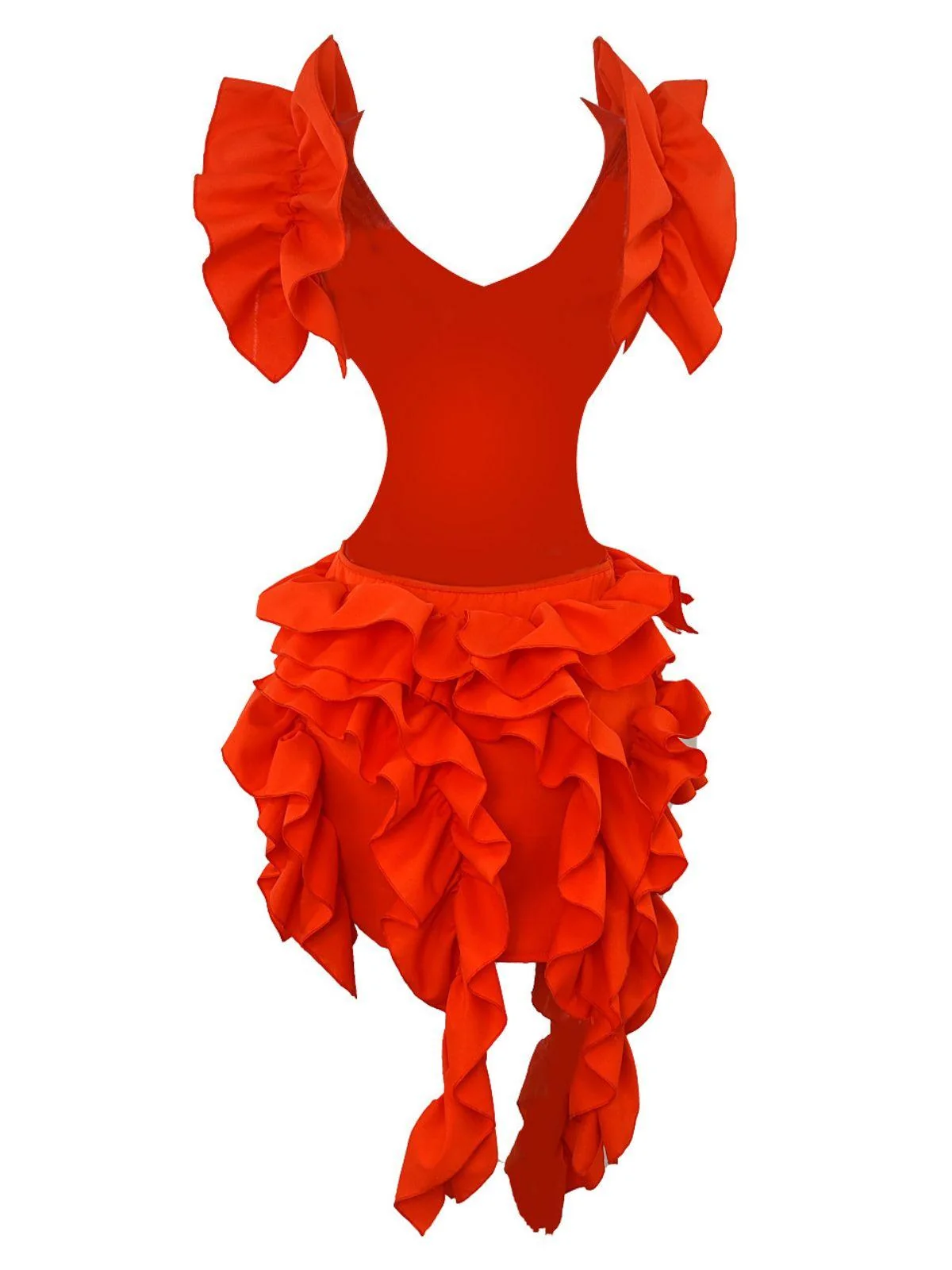 Orange Ruffle Tiered Dress with Cutout Design