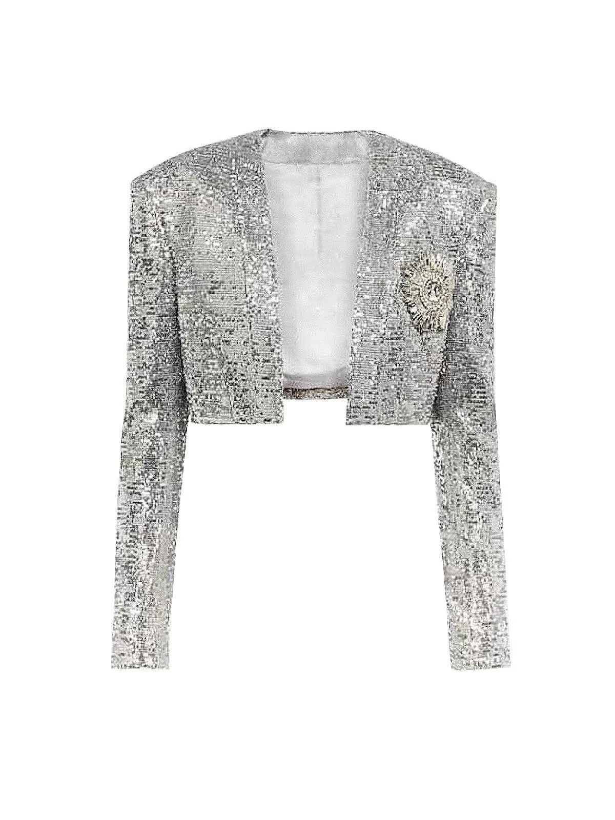 Sequin Embellished Cardigan - Elegant Glamour in Grey