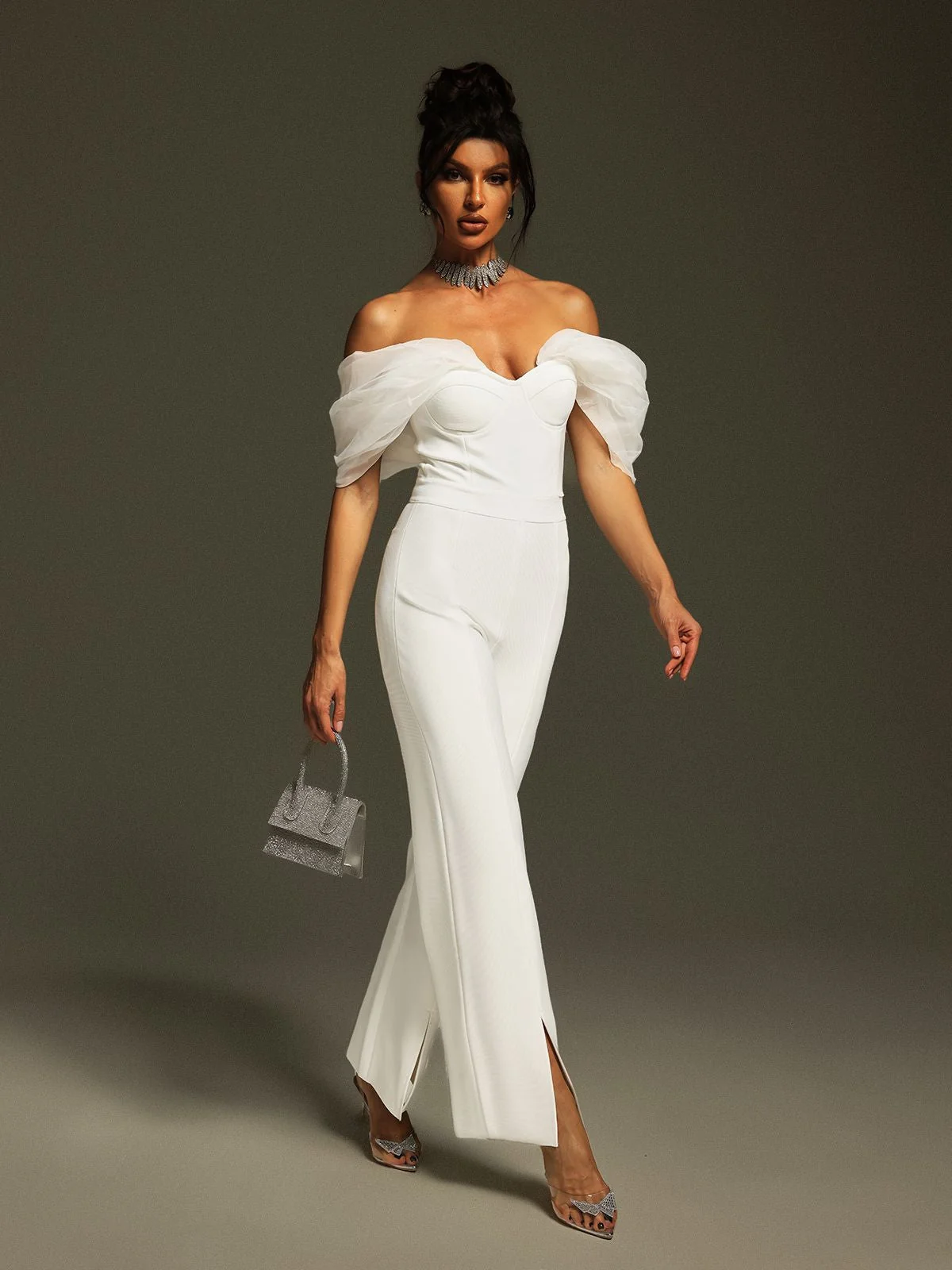 White Bandage Off Shoulder Jumpsuit