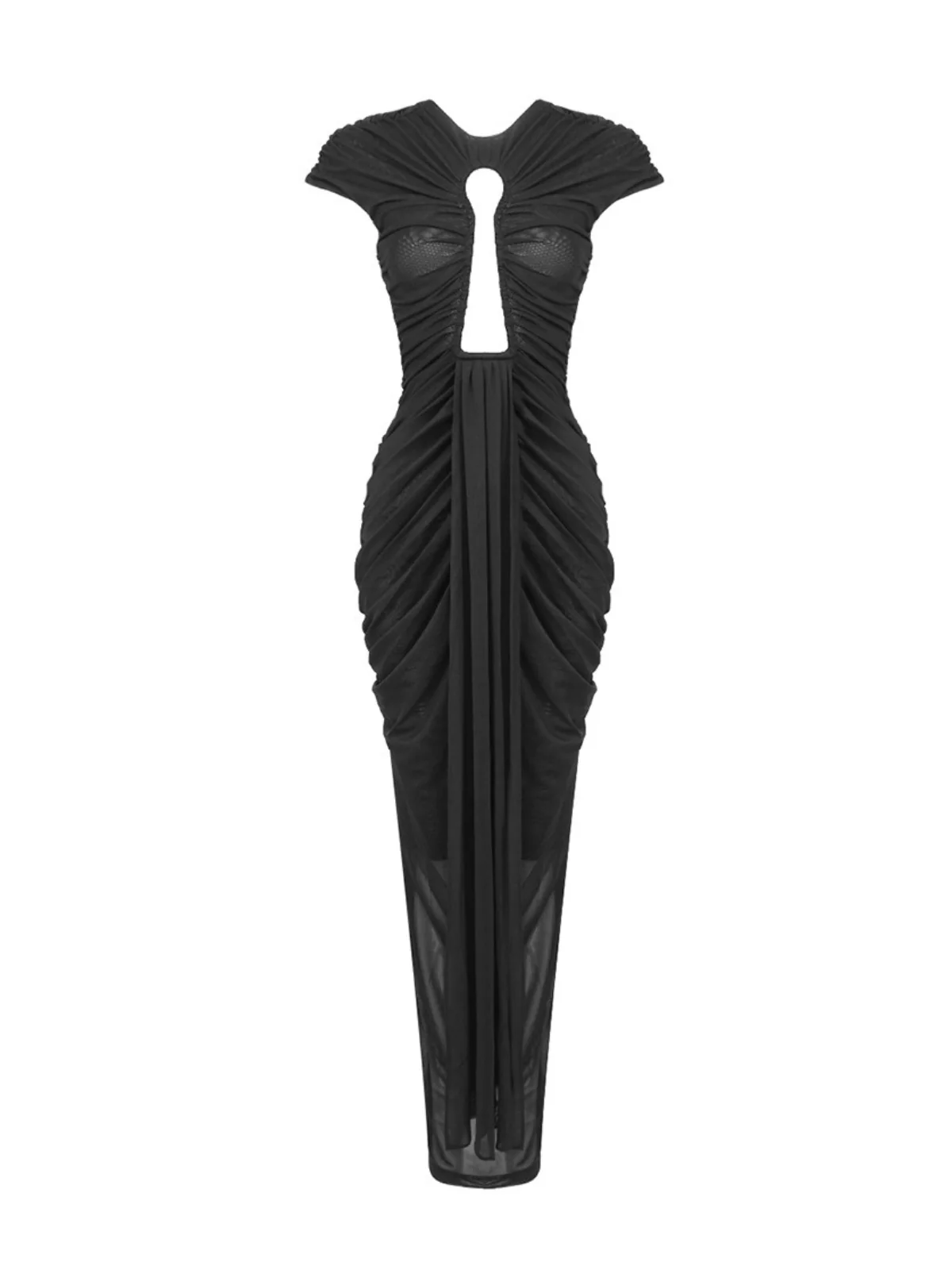 Black Ruched Cutout Maxi Dress