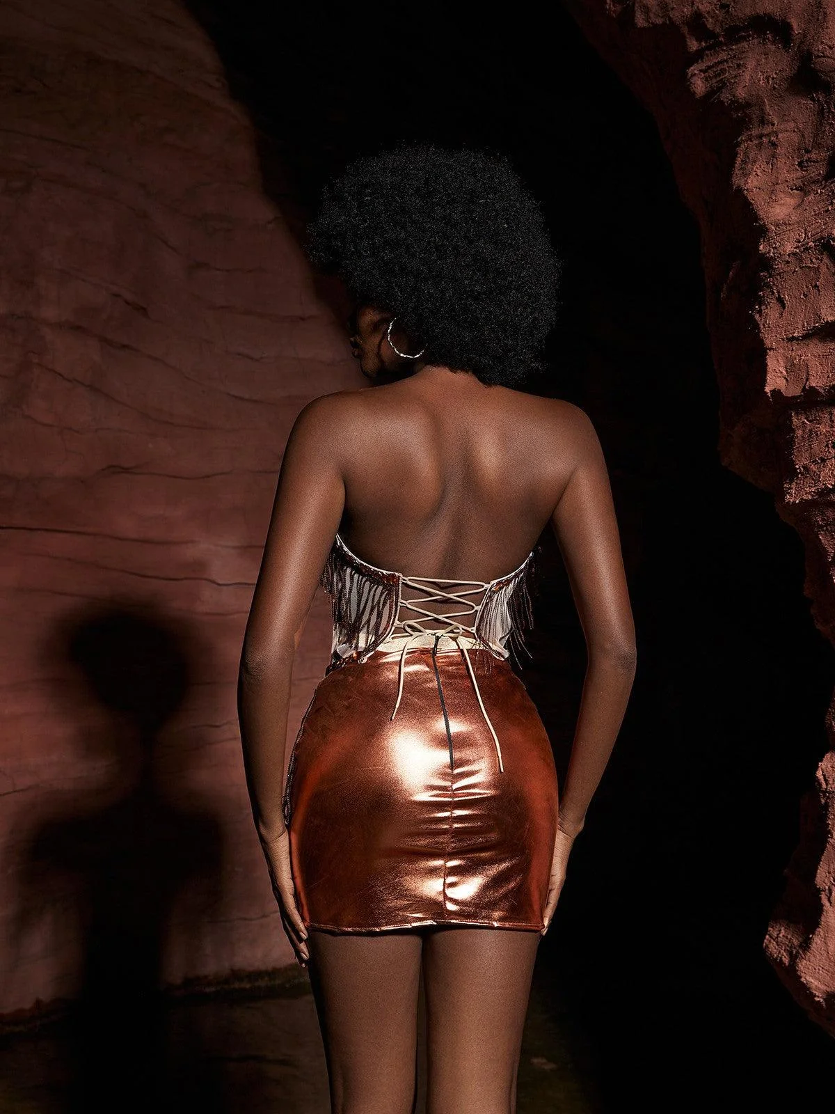 Rosegold Crystal Fringe Skirt Set - Shimmery Elegance