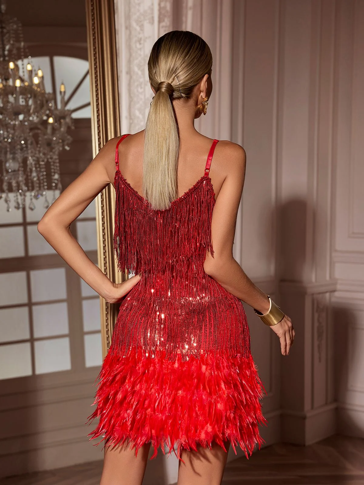 Red Tassel Feather Mini Dress - Exquisite Party Attire
