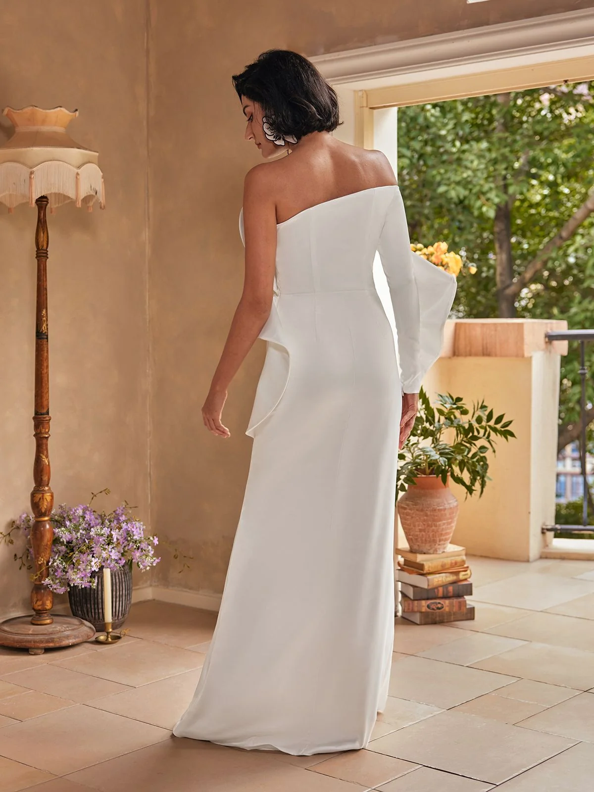 White Satin One Shoulder Maxi Dress