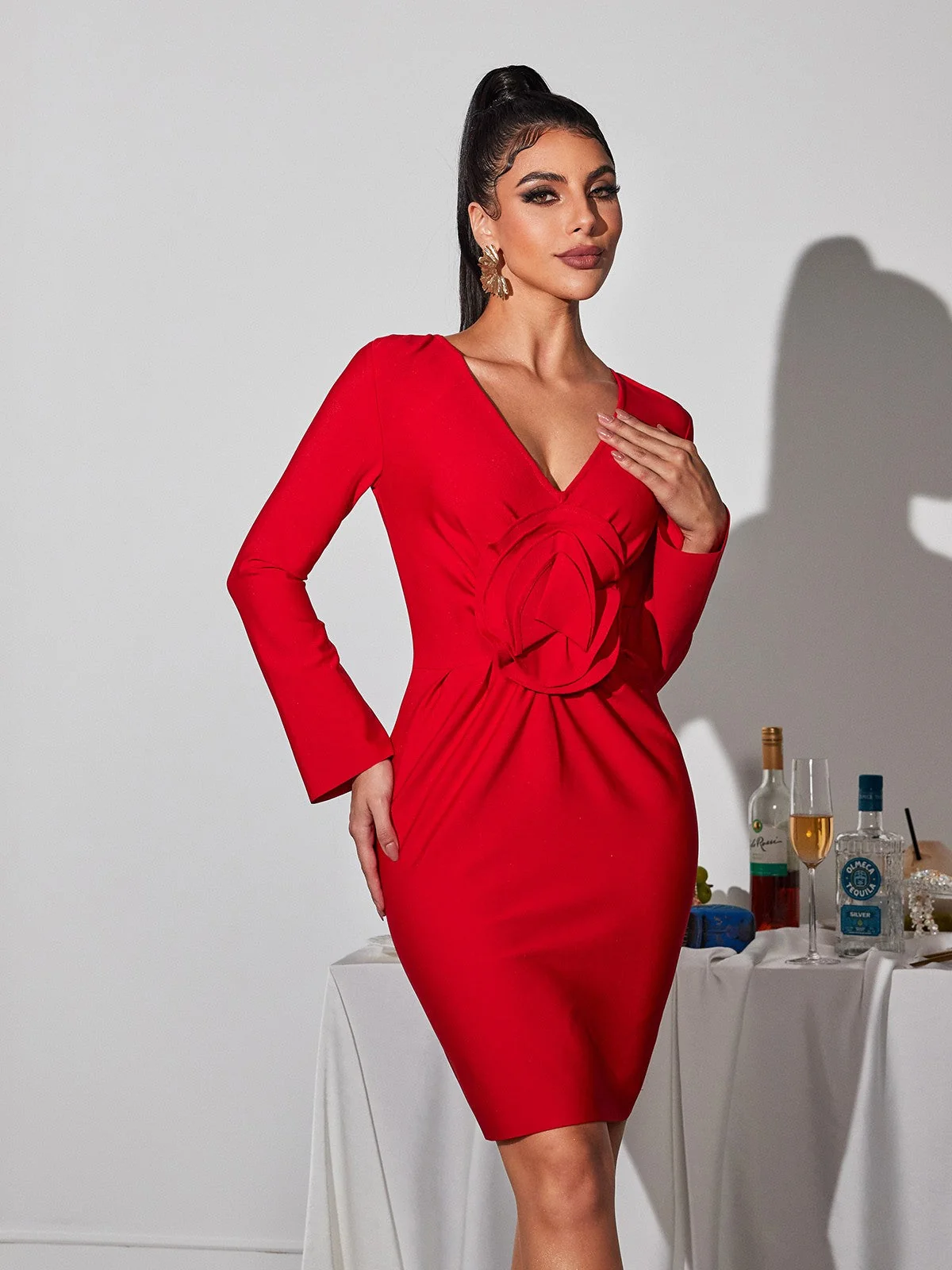 Floral V Neck Mini Dress - Trendy Red V-Neck Cocktail Dress