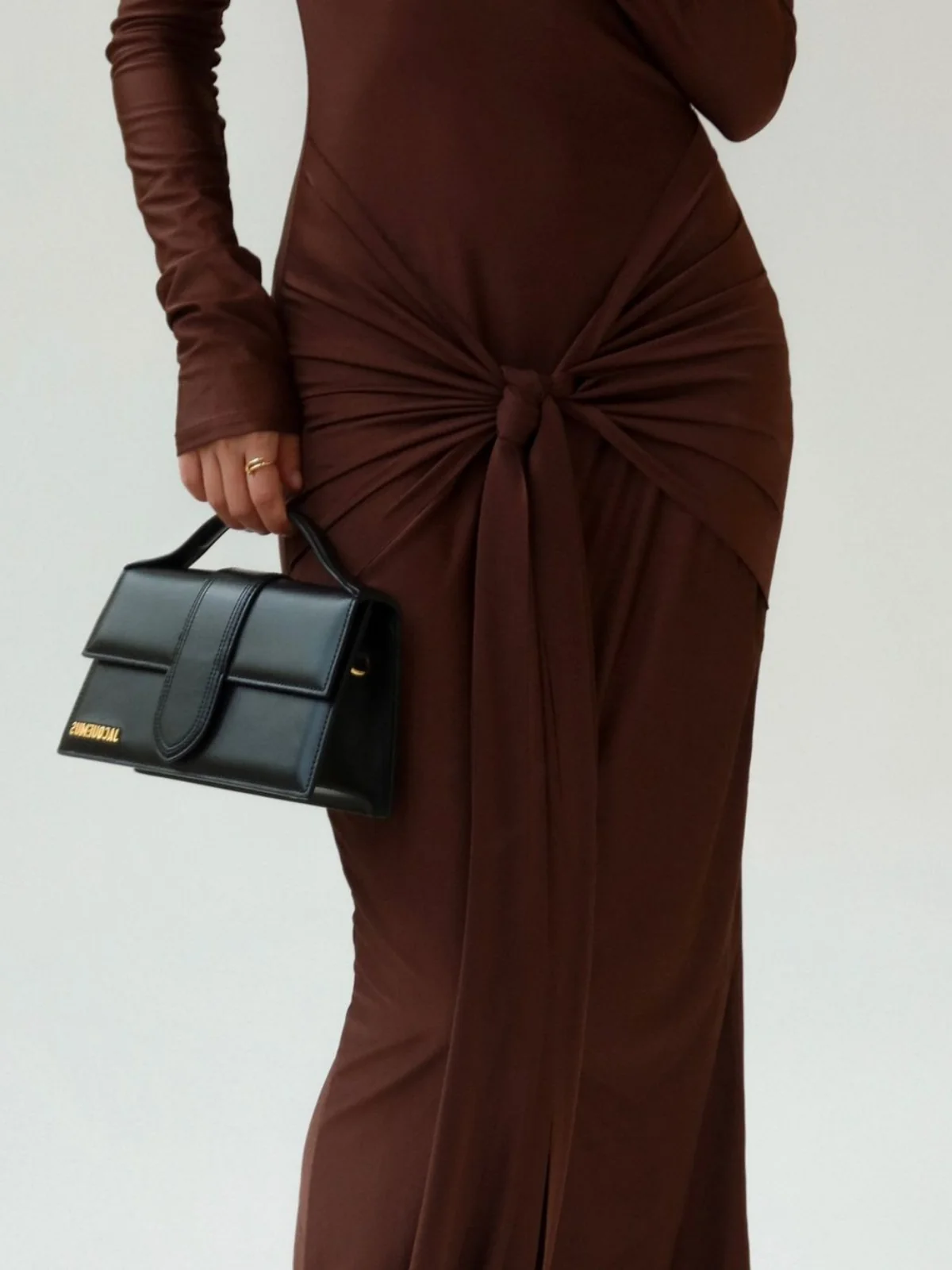 Twisted Front Long Sleeve Maxi Dress