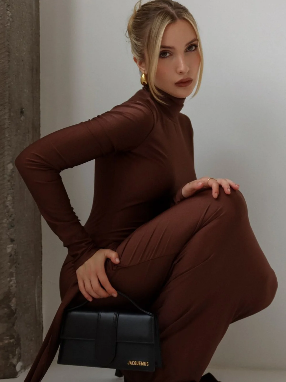 Twisted Front Long Sleeve Maxi Dress