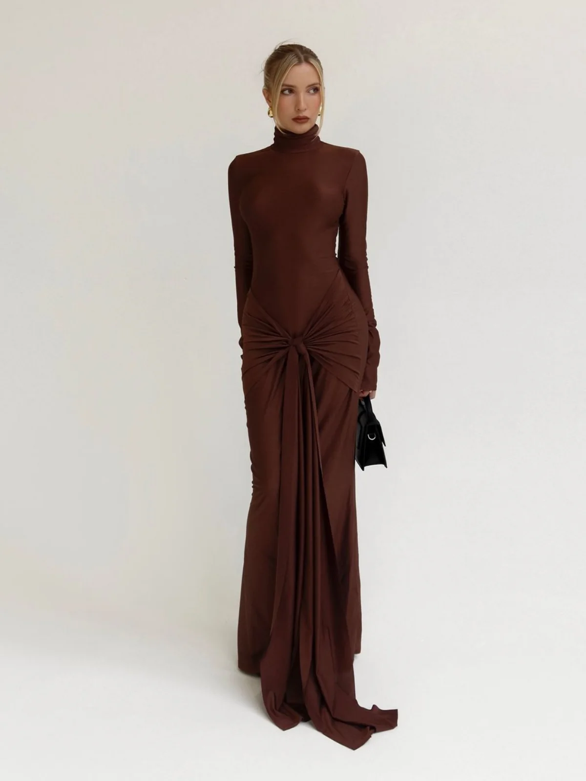 Twisted Front Long Sleeve Maxi Dress