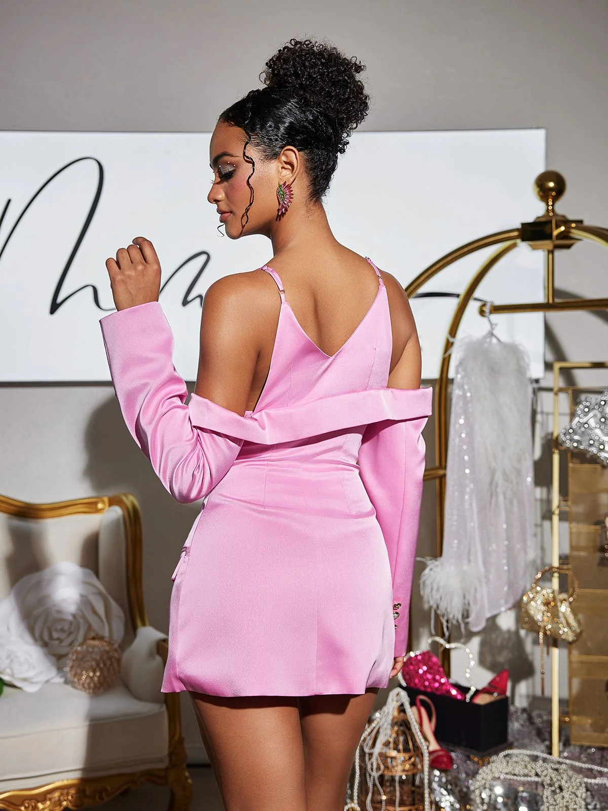 Elegant Vila Satin Blazer with Plunging Neckline