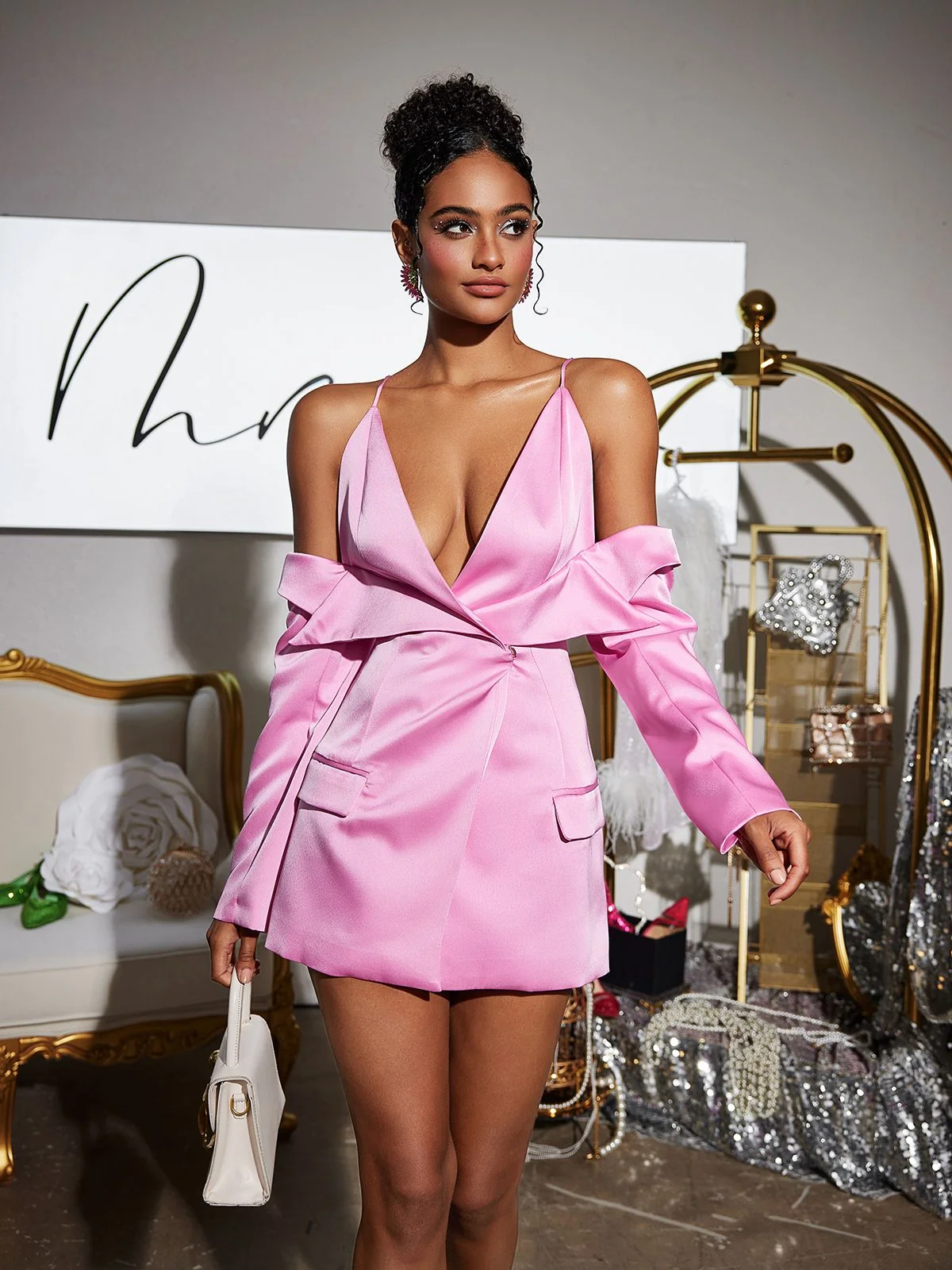 Elegant Vila Satin Blazer with Plunging Neckline