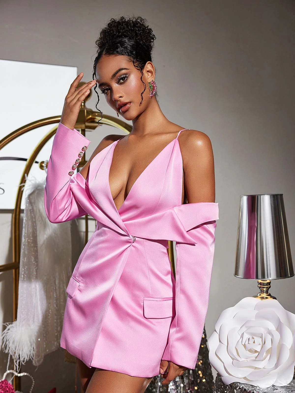 Elegant Vila Satin Blazer with Plunging Neckline