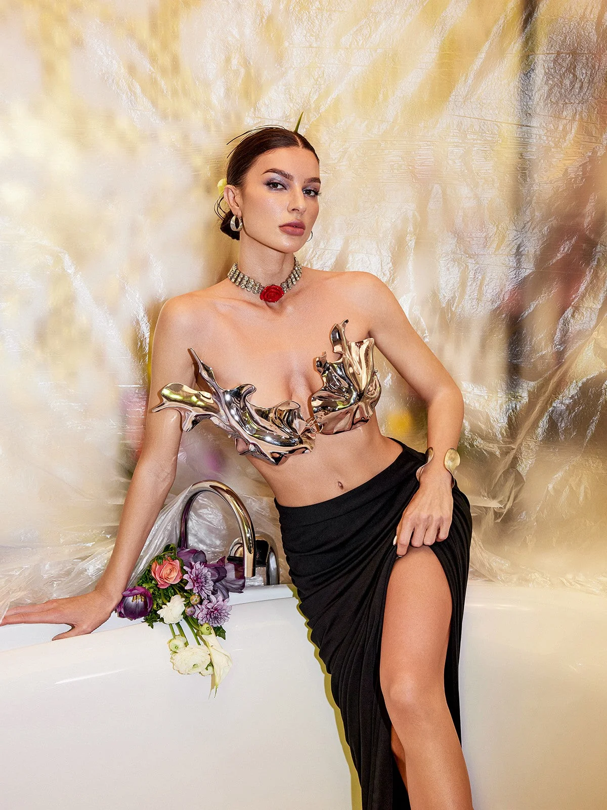 Ruched Split Skirt with Sexy Split Detail