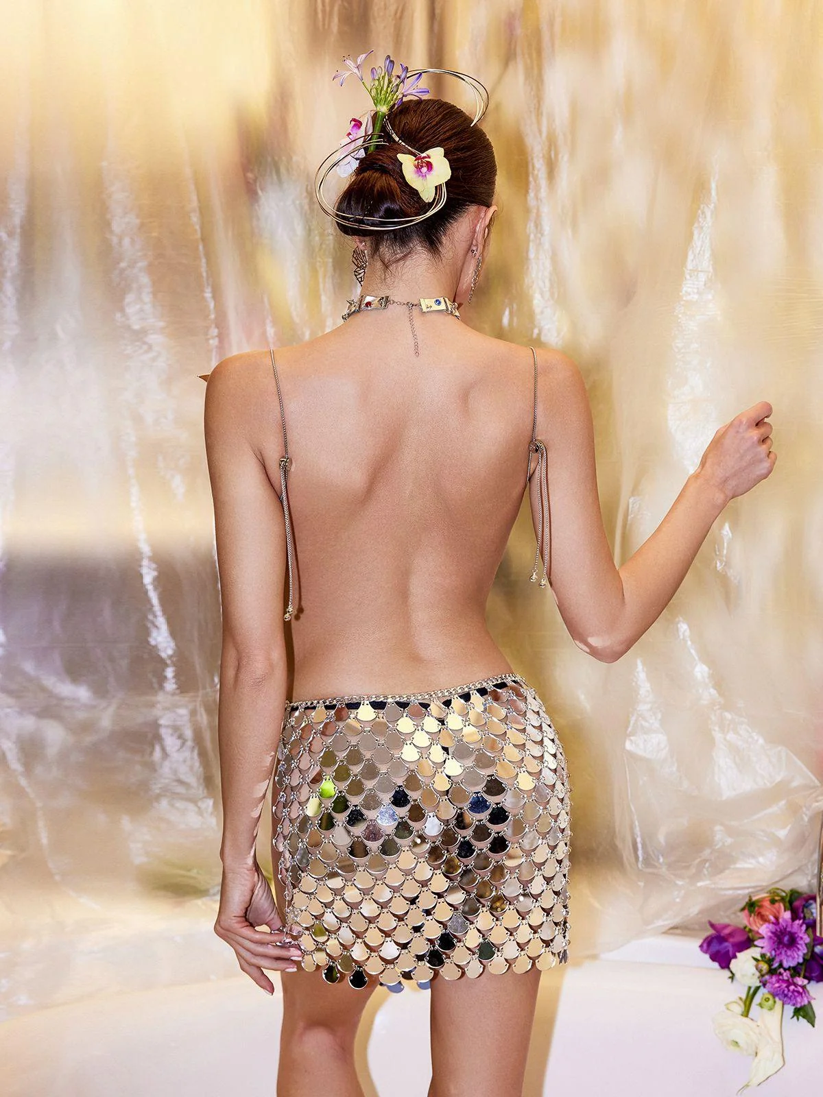 Silver Butterfly Glossy Armor Top for Women