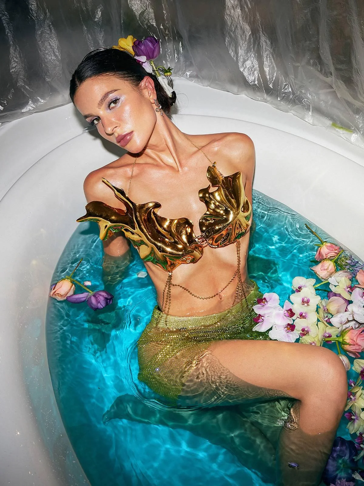 Chain Armor Top with Metallic Leaf Details