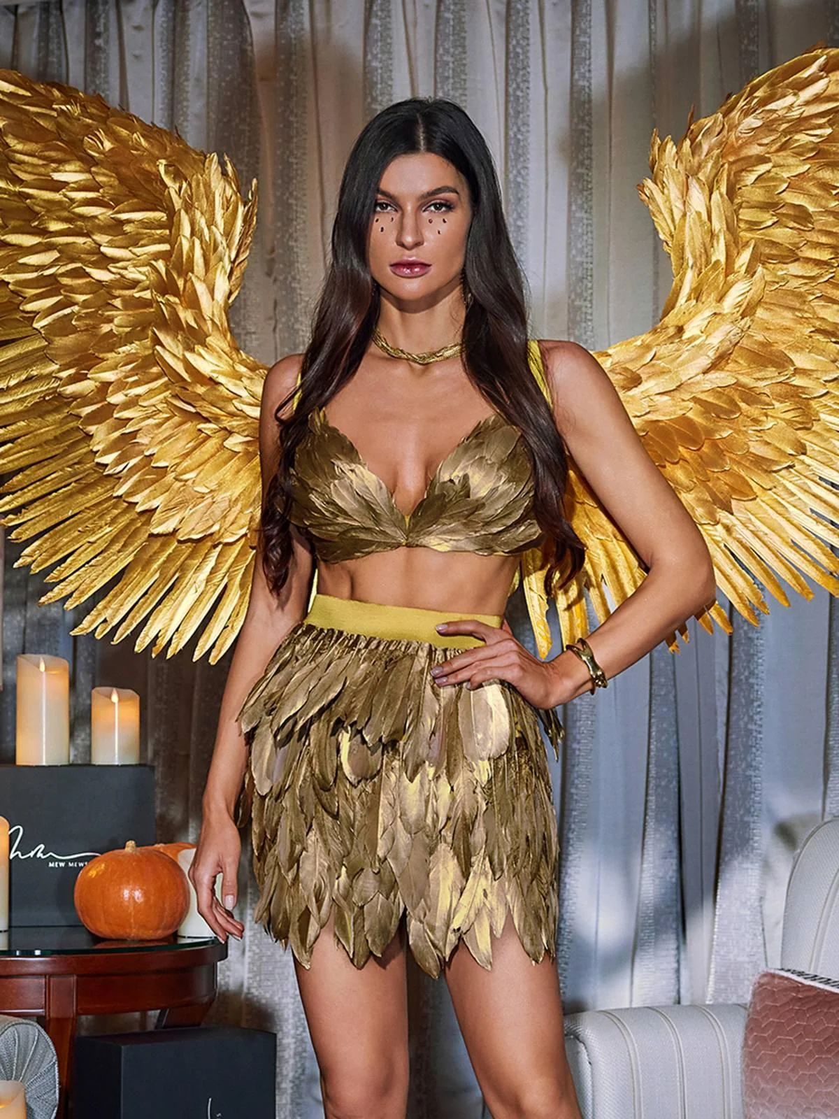 Feather Trim Two-Piece Skirt Set - Elegant Party Outfit