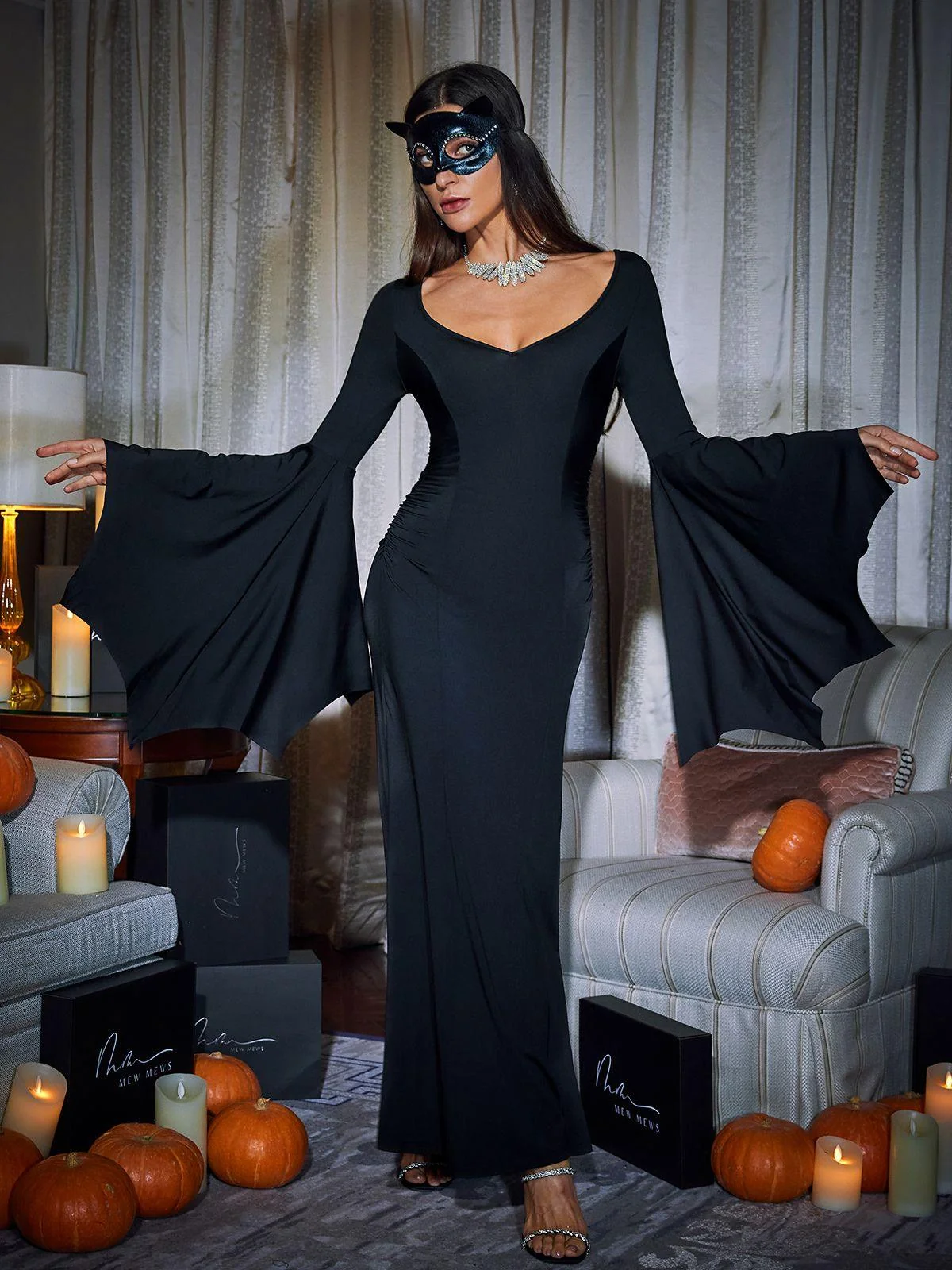 Elegant Bat Wing Sleeve Maxi Dress