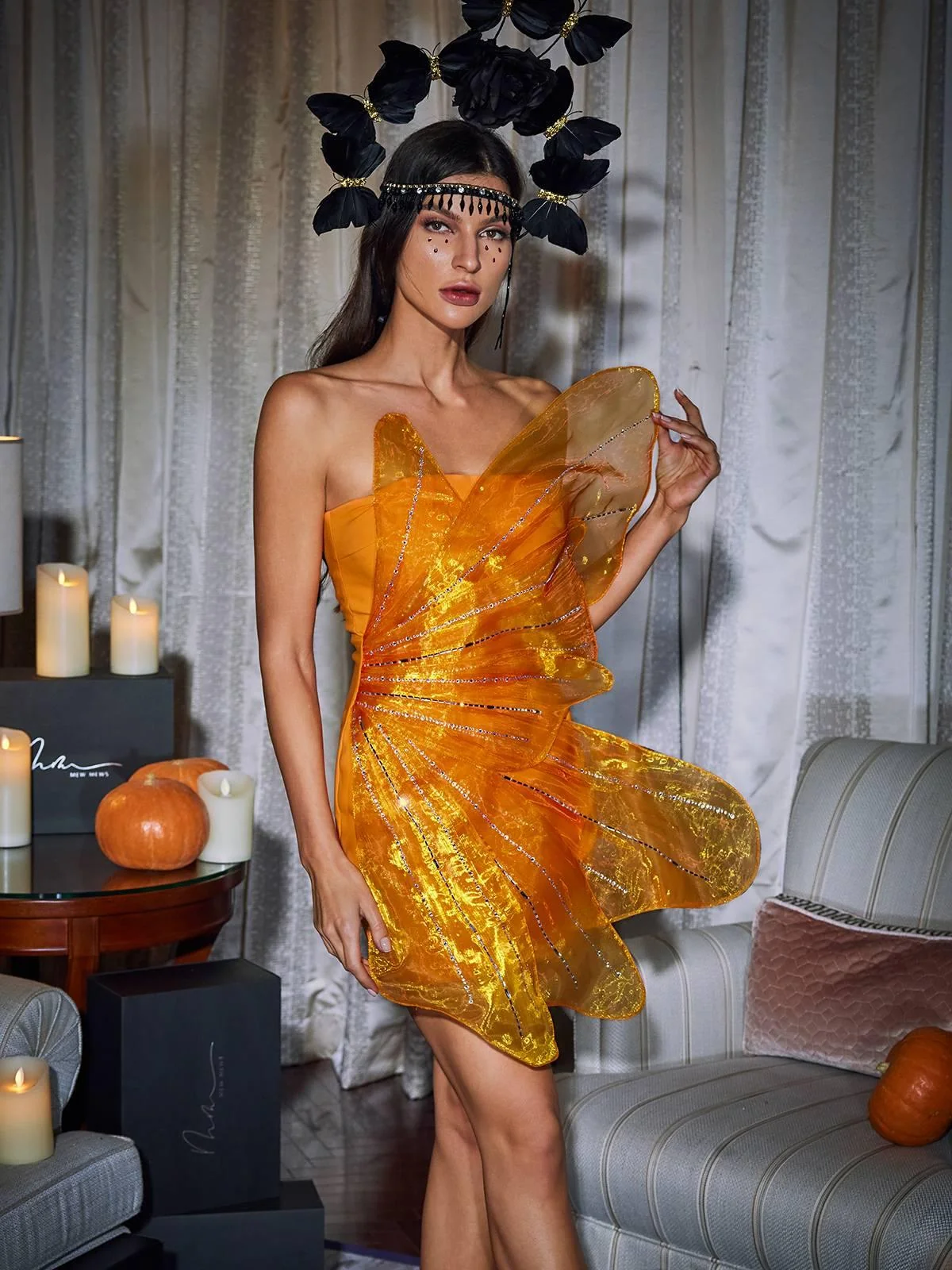 Elegant Butterfly Rhinestone Mini Dress