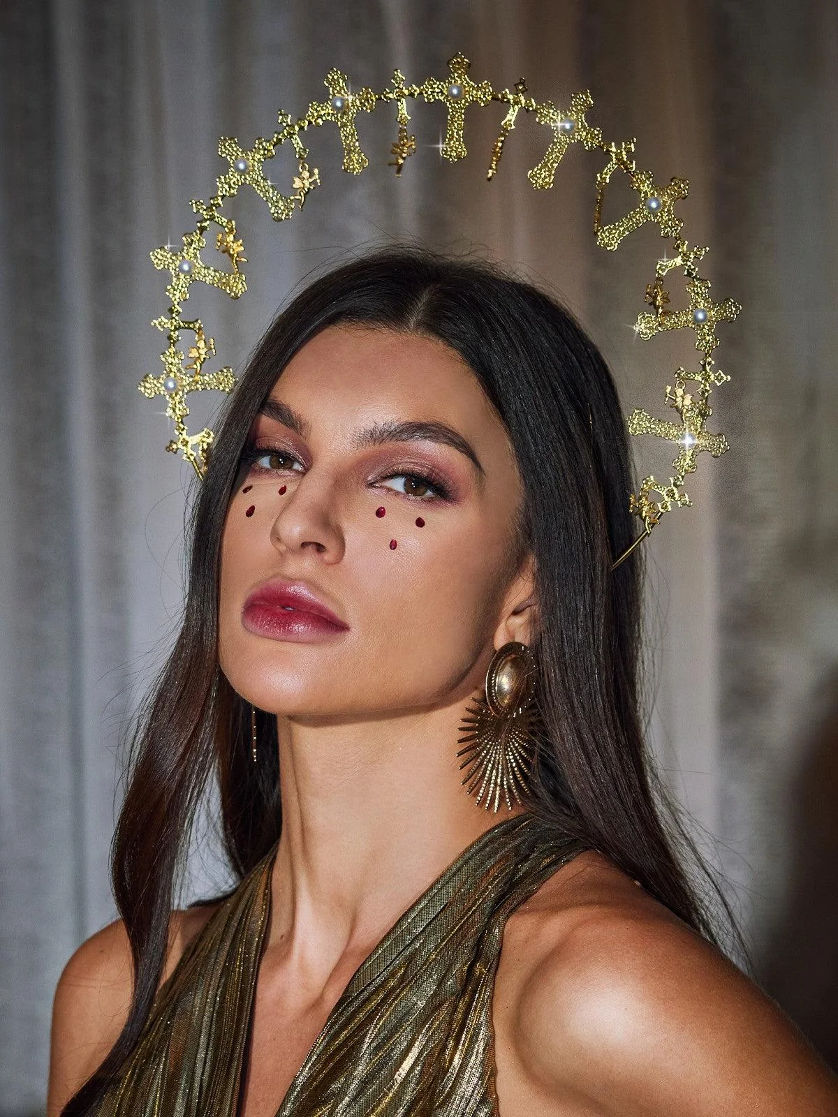 Elegant Pearl Cross Crown Headpiece for Special Occasions