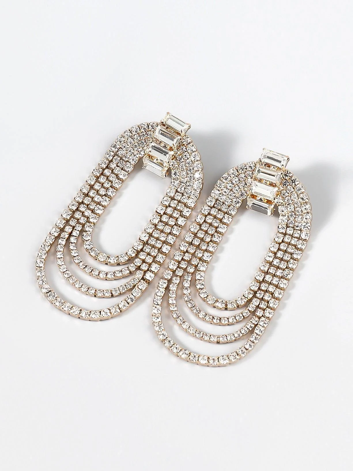 Silver Diamante Statement Arch Earrings