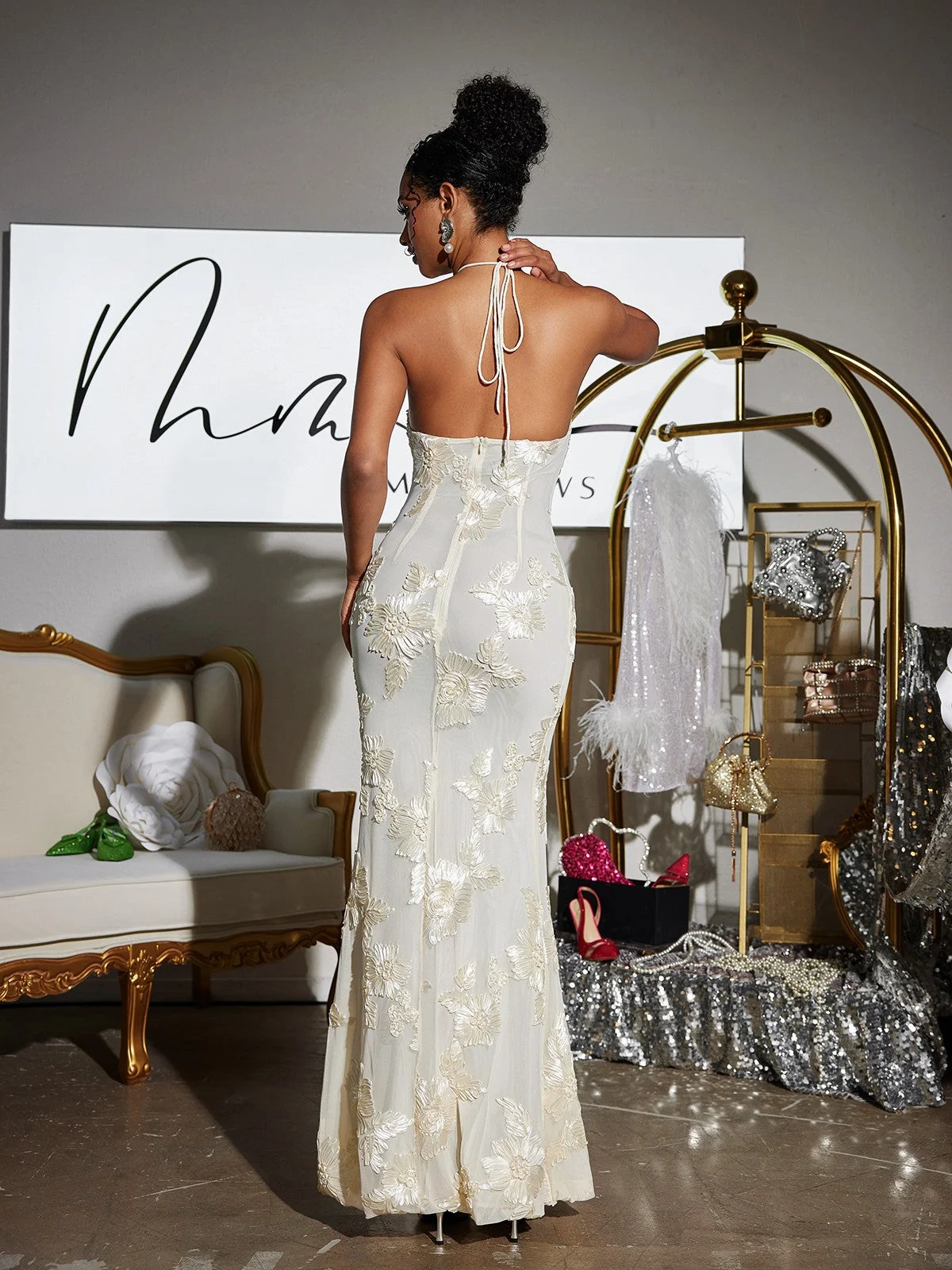 Floral Halterneck Maxi Dress in White - Summer Fashion Essential