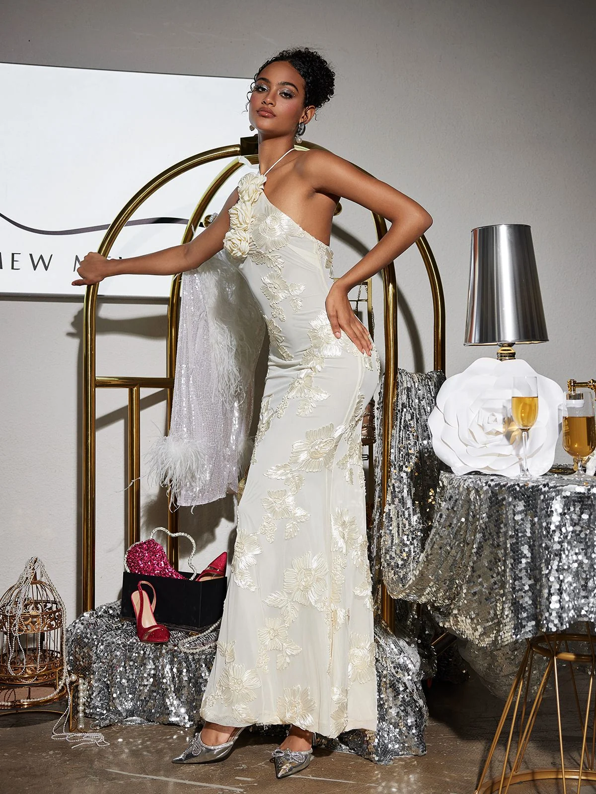 Floral Halterneck Maxi Dress in White - Summer Fashion Essential