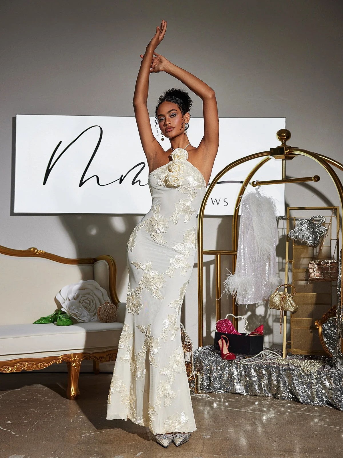 Floral Halterneck Maxi Dress in White - Summer Fashion Essential