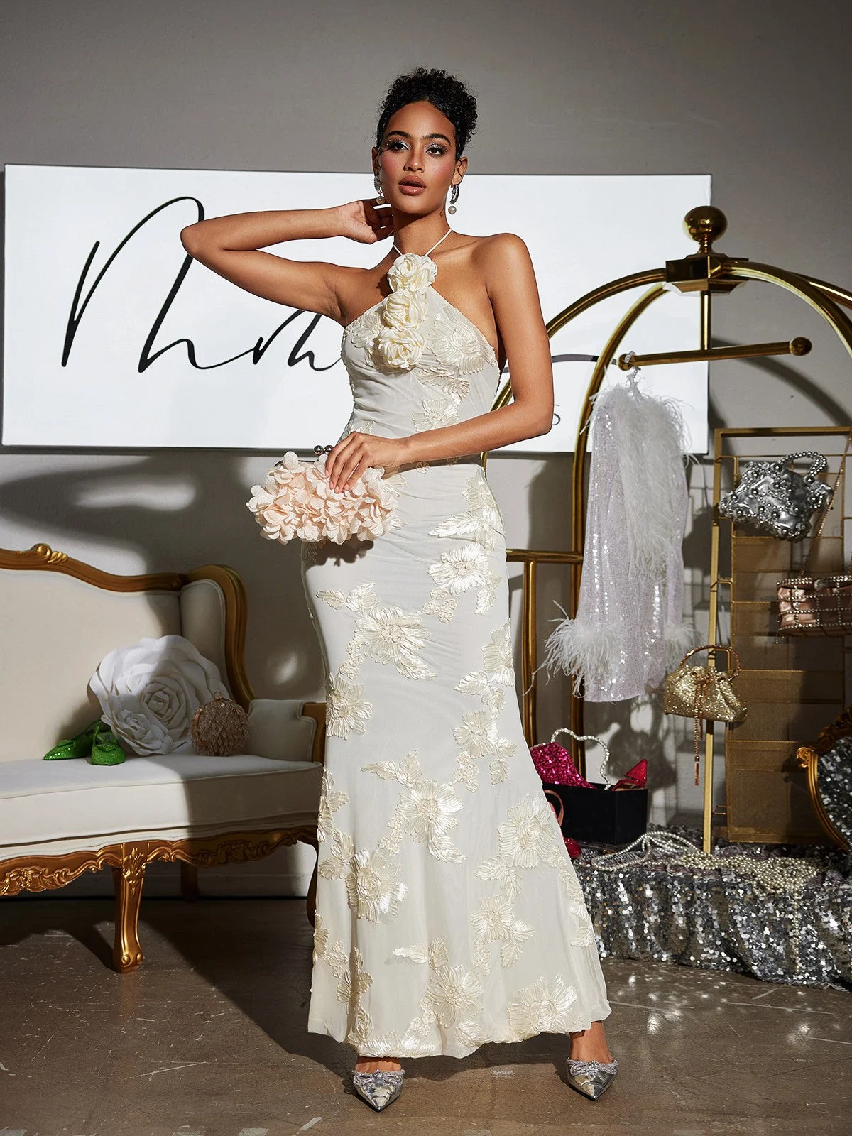 Floral Halterneck Maxi Dress in White - Summer Fashion Essential