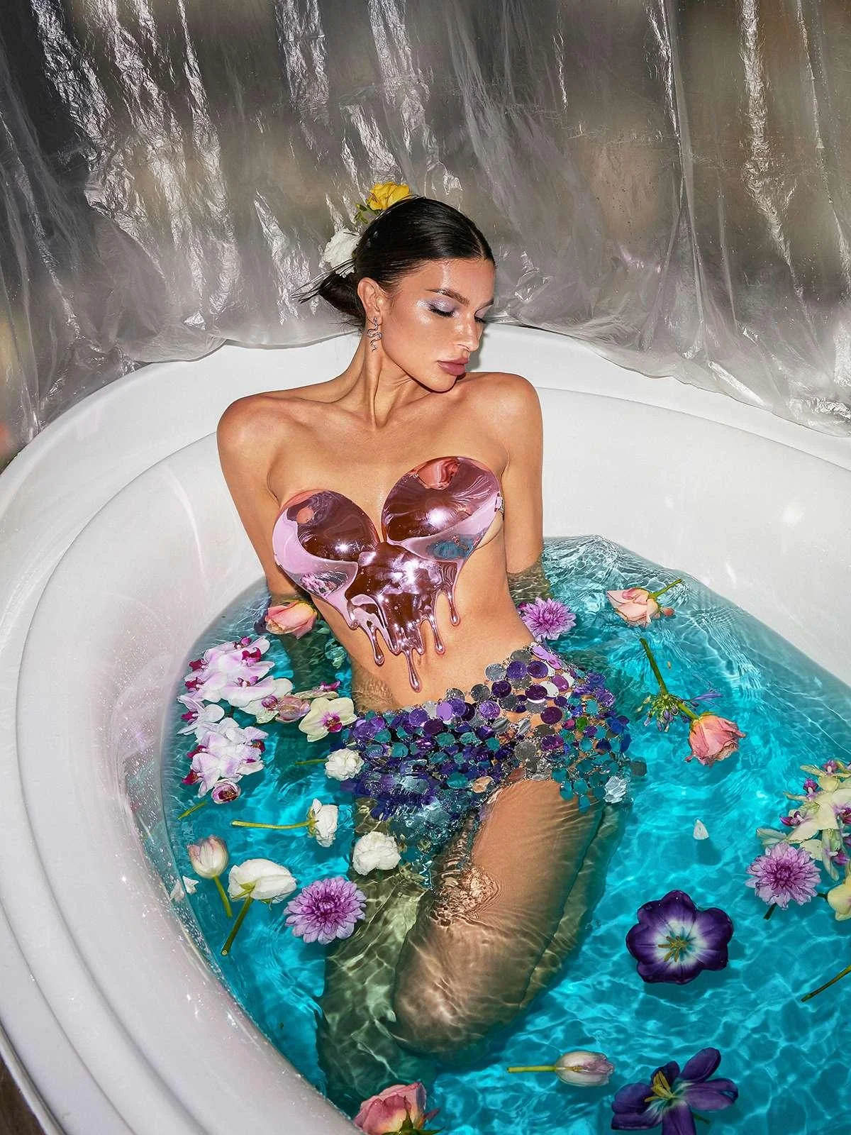 Pink Metallic Heart Armor Top with Warrior-Inspired Design