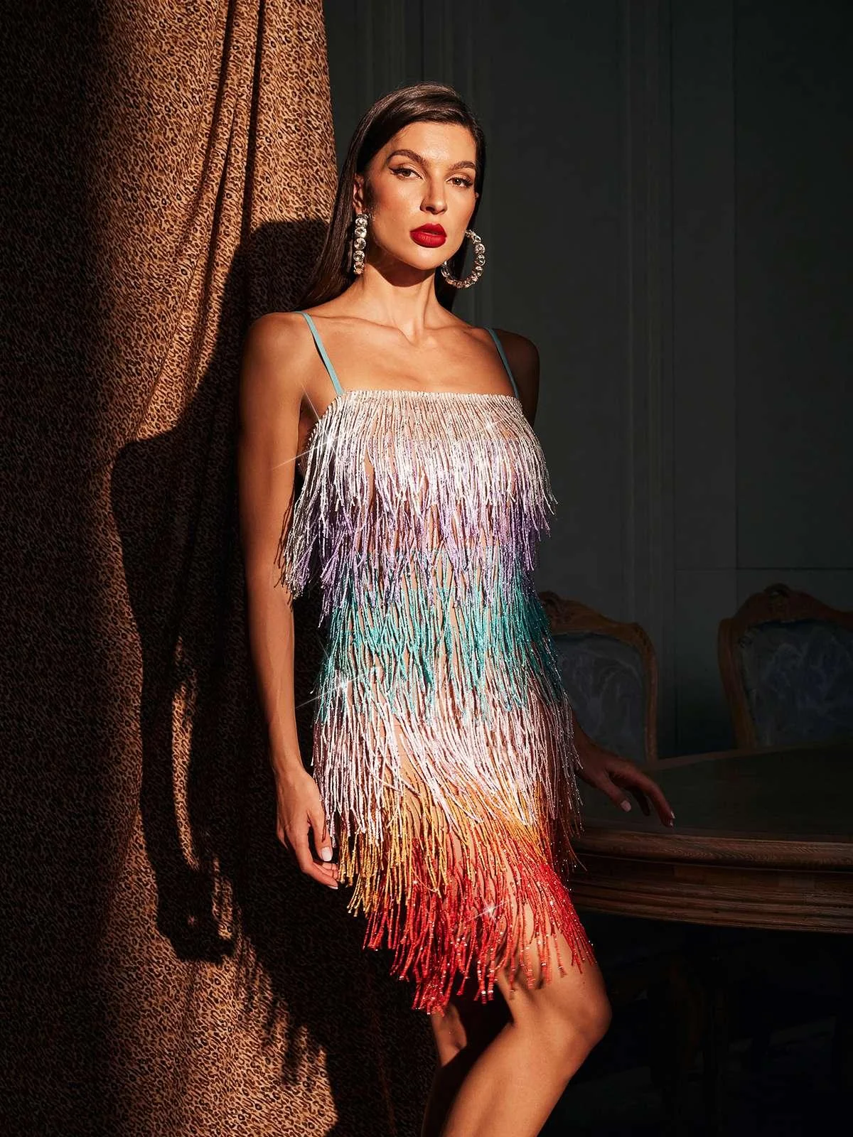 Sparkling Glitter Fringe Party Mini Dress