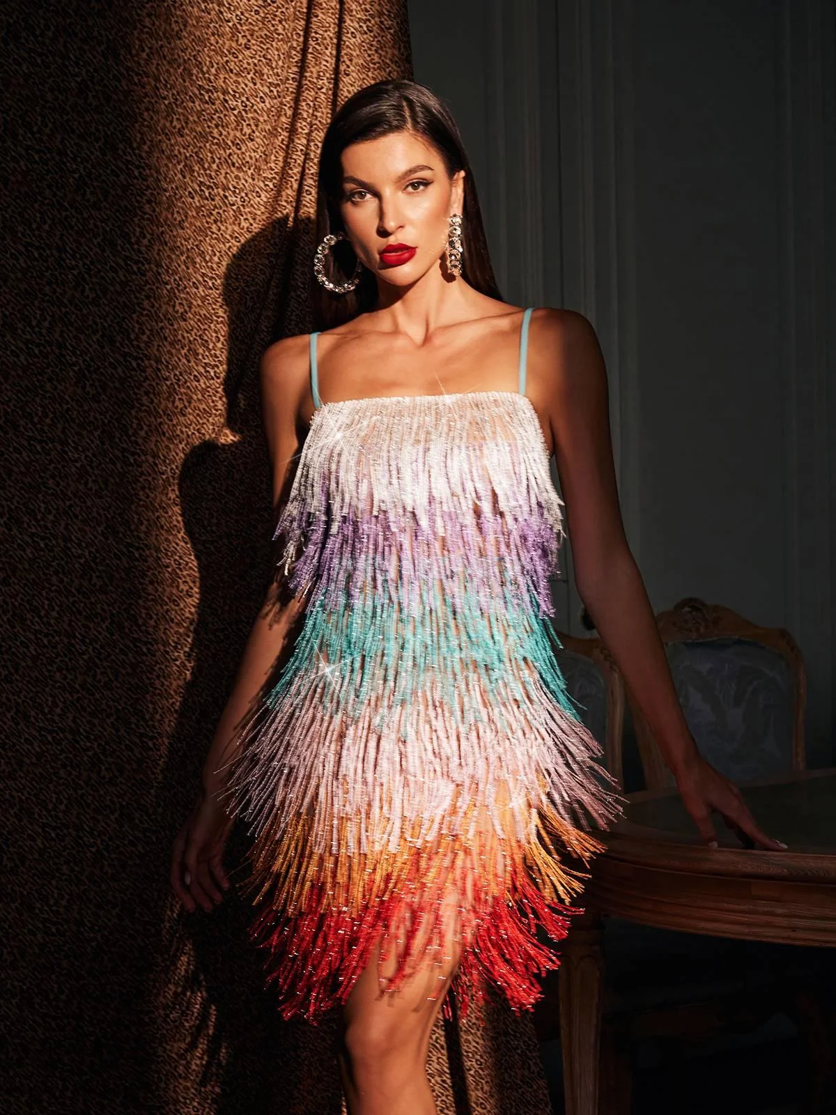 Sparkling Glitter Fringe Party Mini Dress