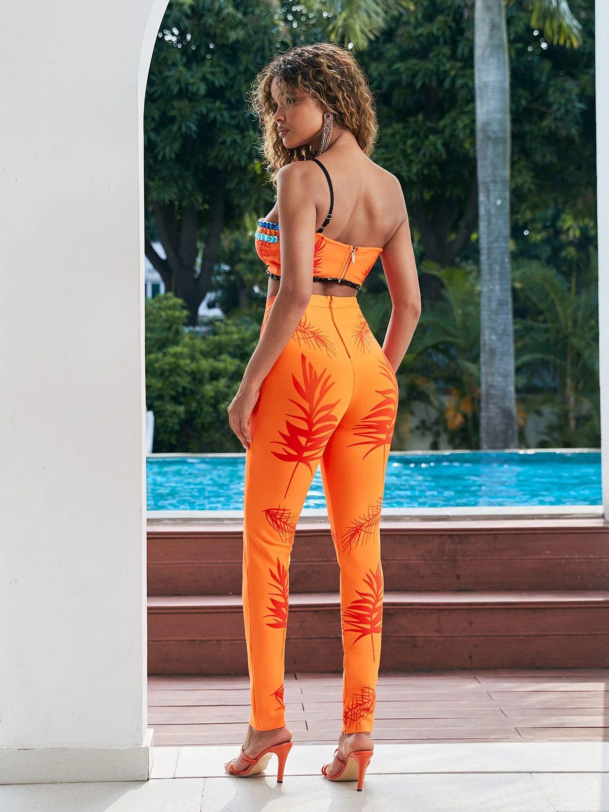 Asymmetric Rhinestone Bandage Pants Set