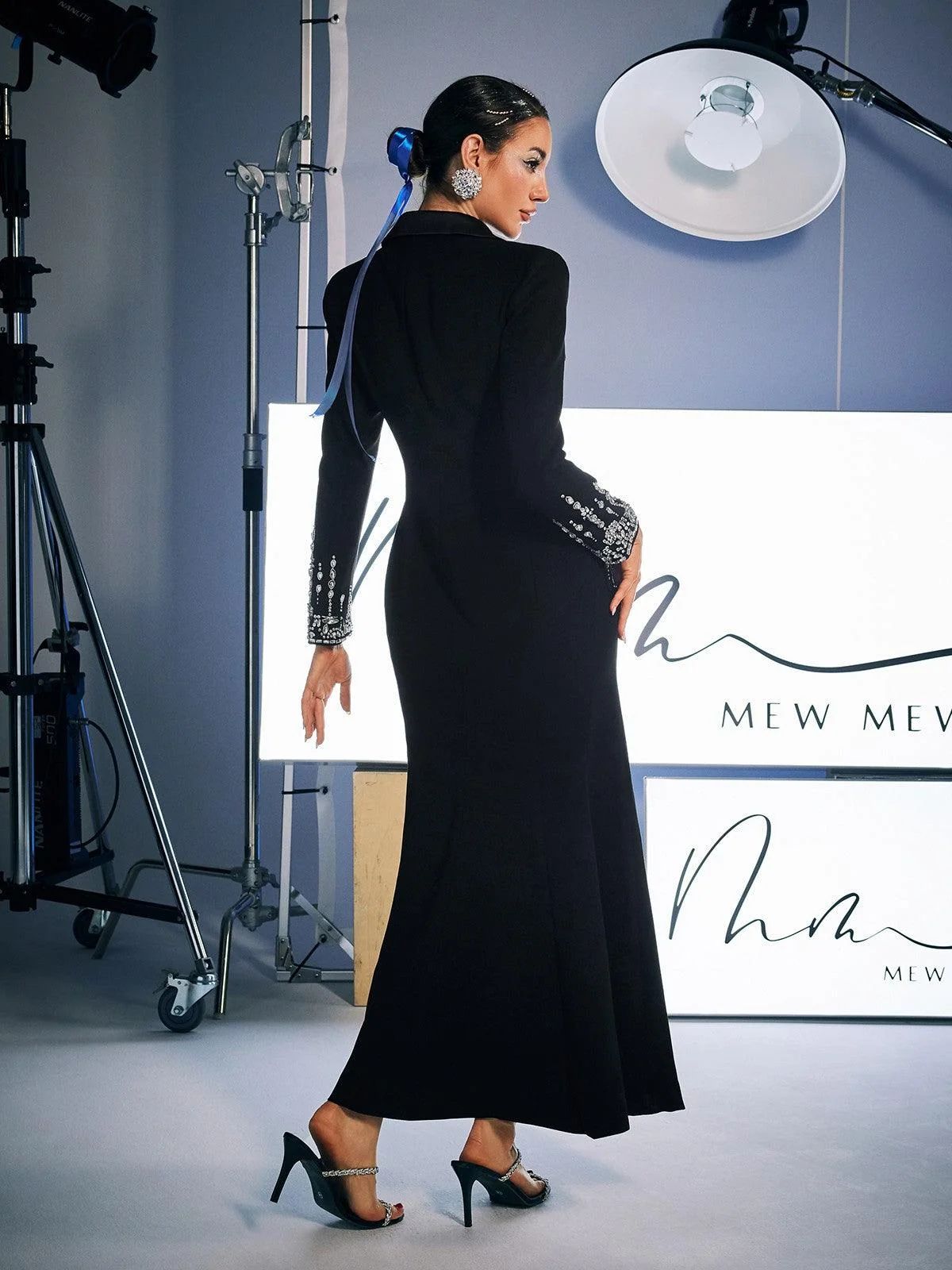 Black Rhinestone Embellished Blazer Dress