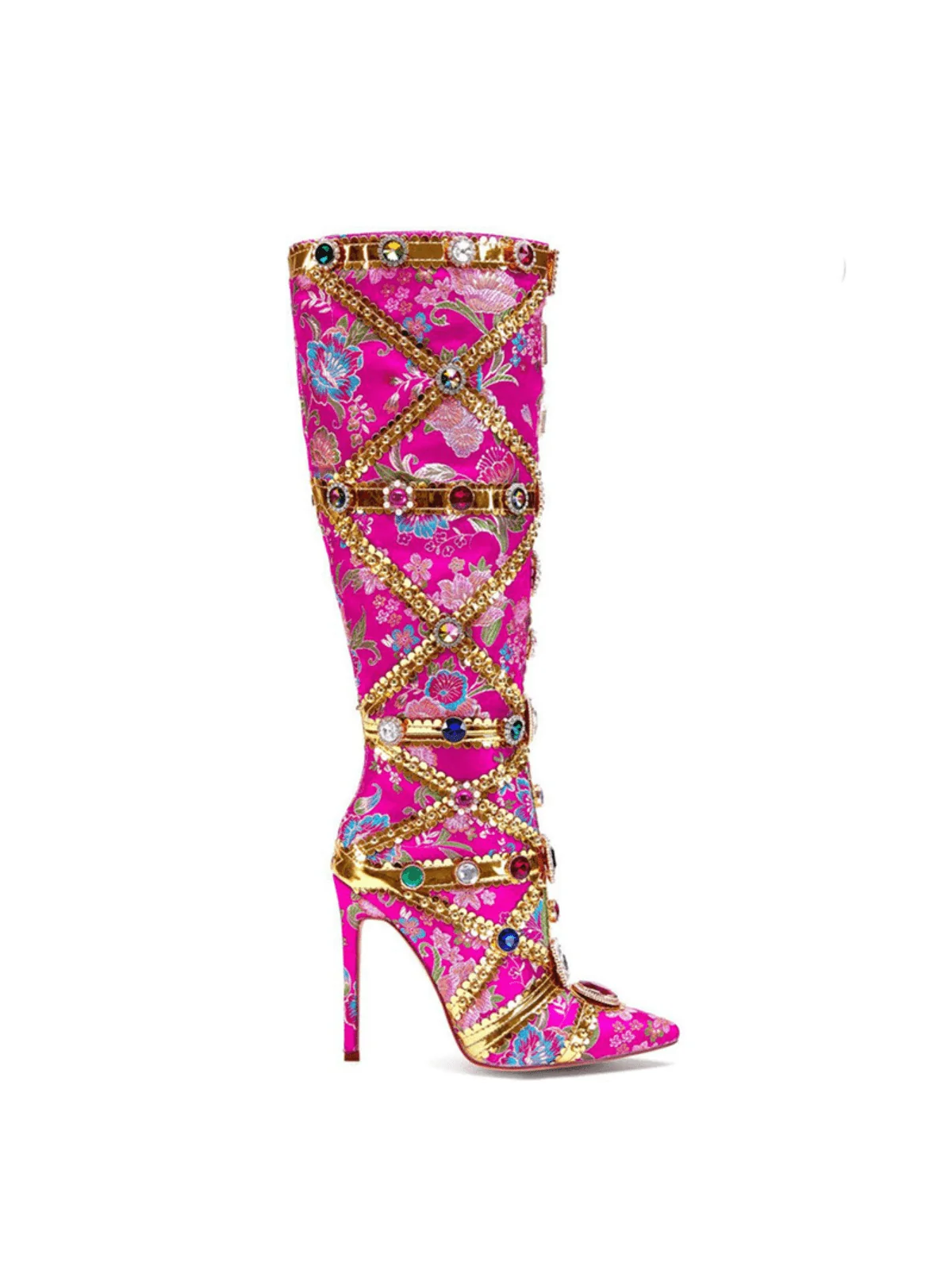 Floral Print Rhinestone Boots - Stylish & Comfortable