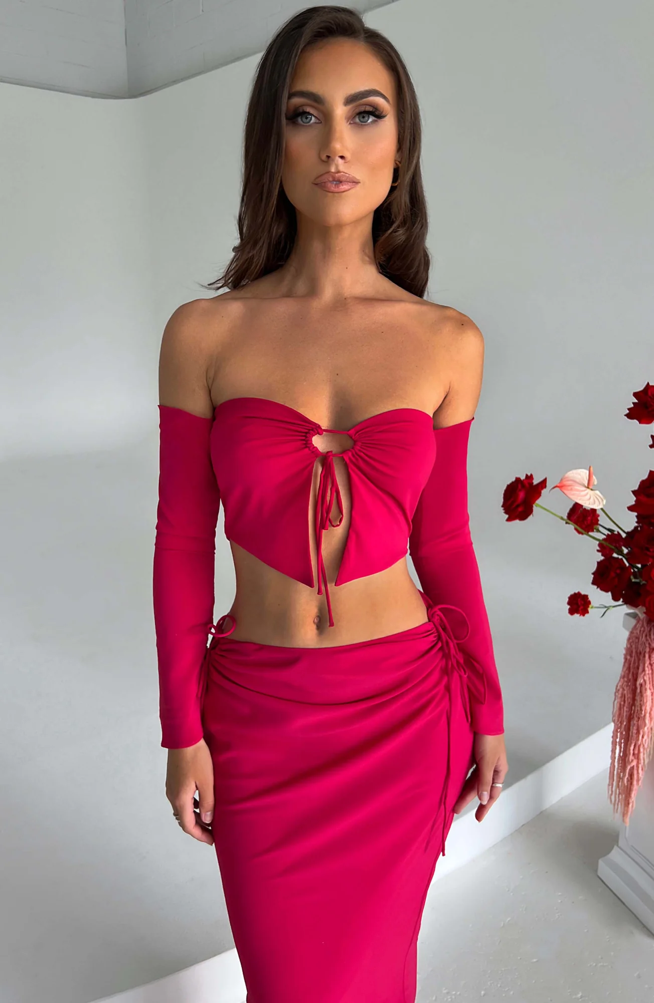 Pink Satin Off-Shoulder Top for Women - Elegant Daytime Dress