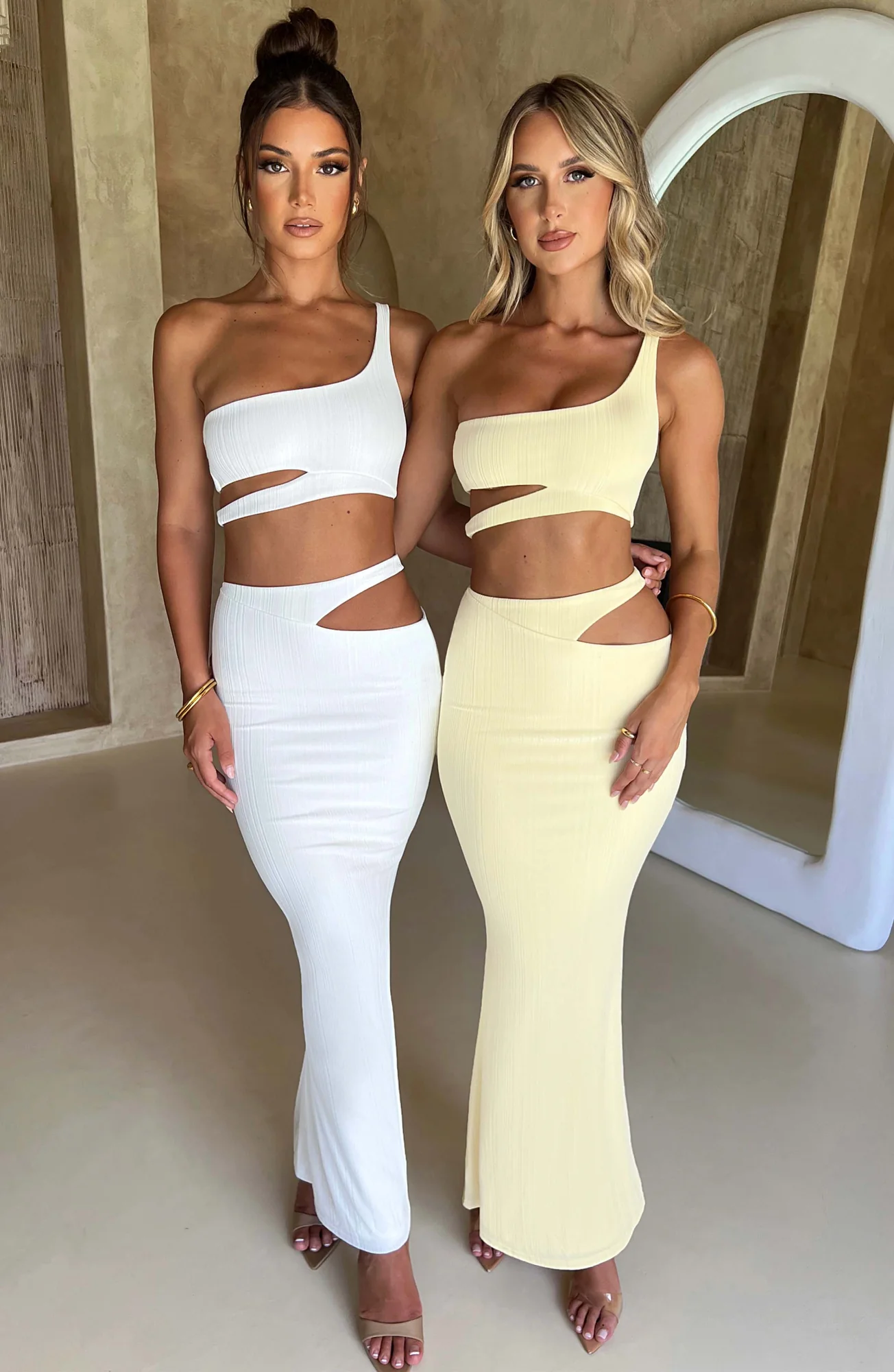 Luxe Textured Lemon Maxi Skirt with Asymmetric Waist Detail