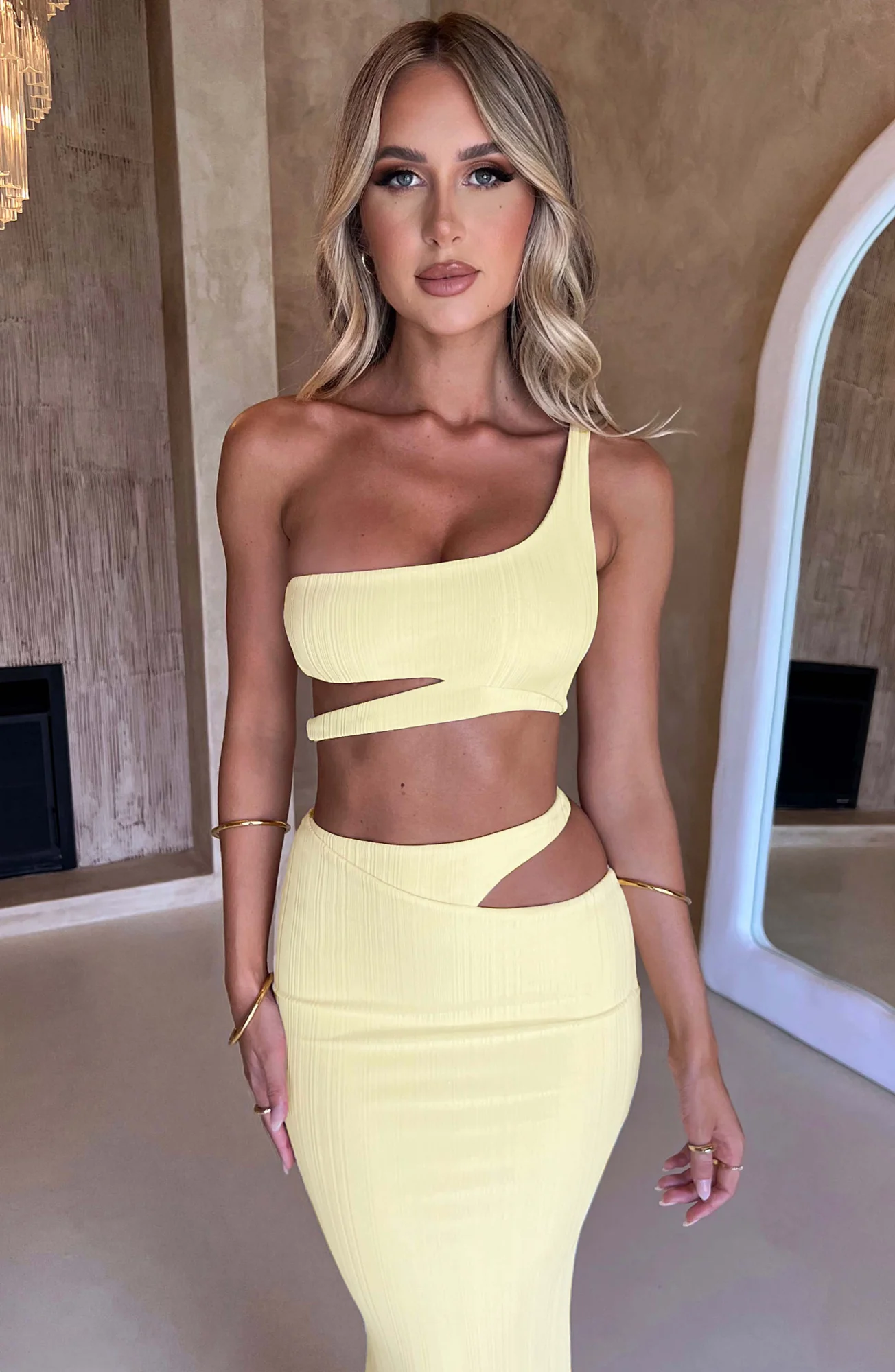 Lemon Ribbed One Shoulder Crop Top - Kaela Style
