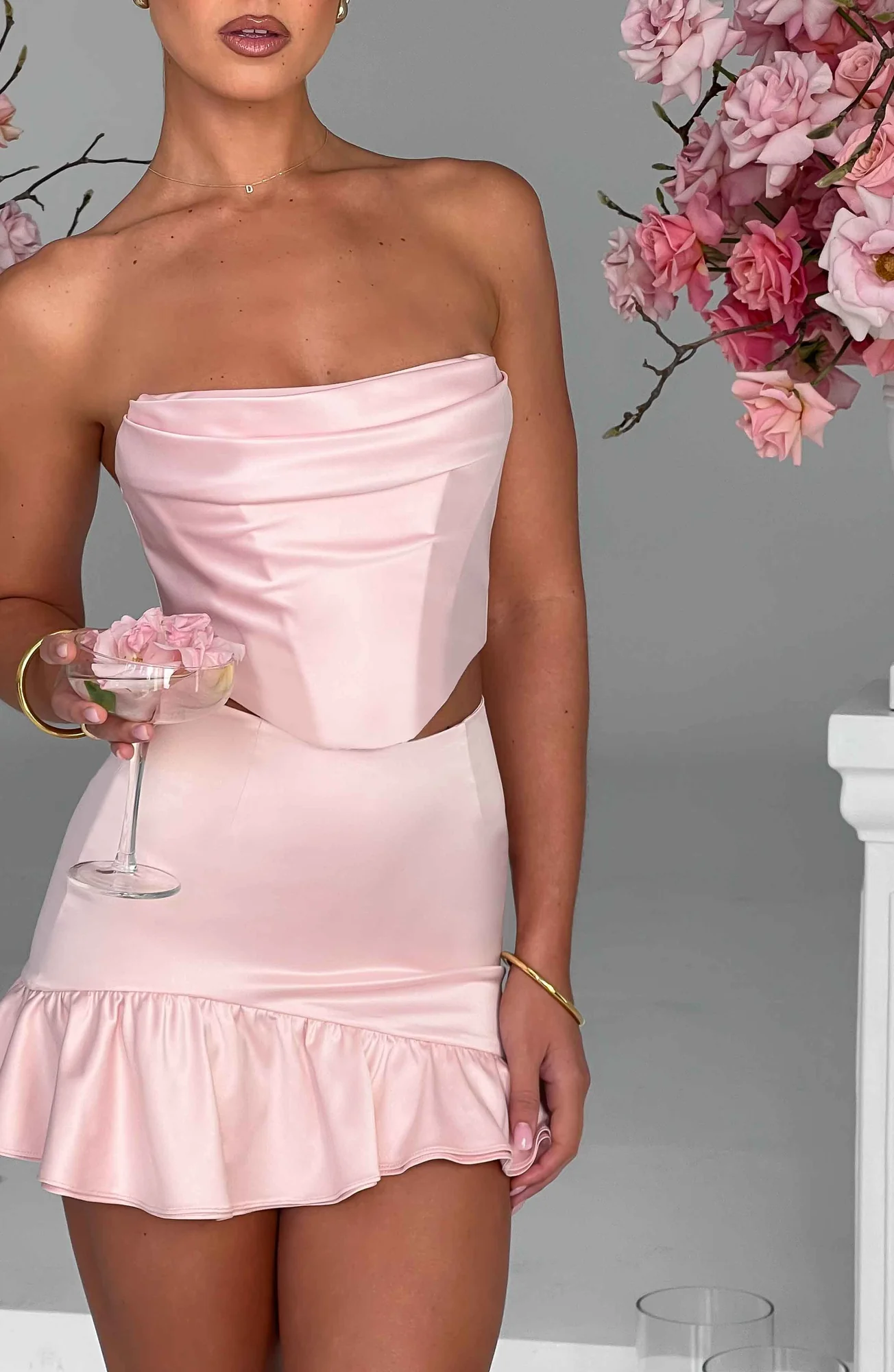Blush Stretch Satin Corset Top - Maura