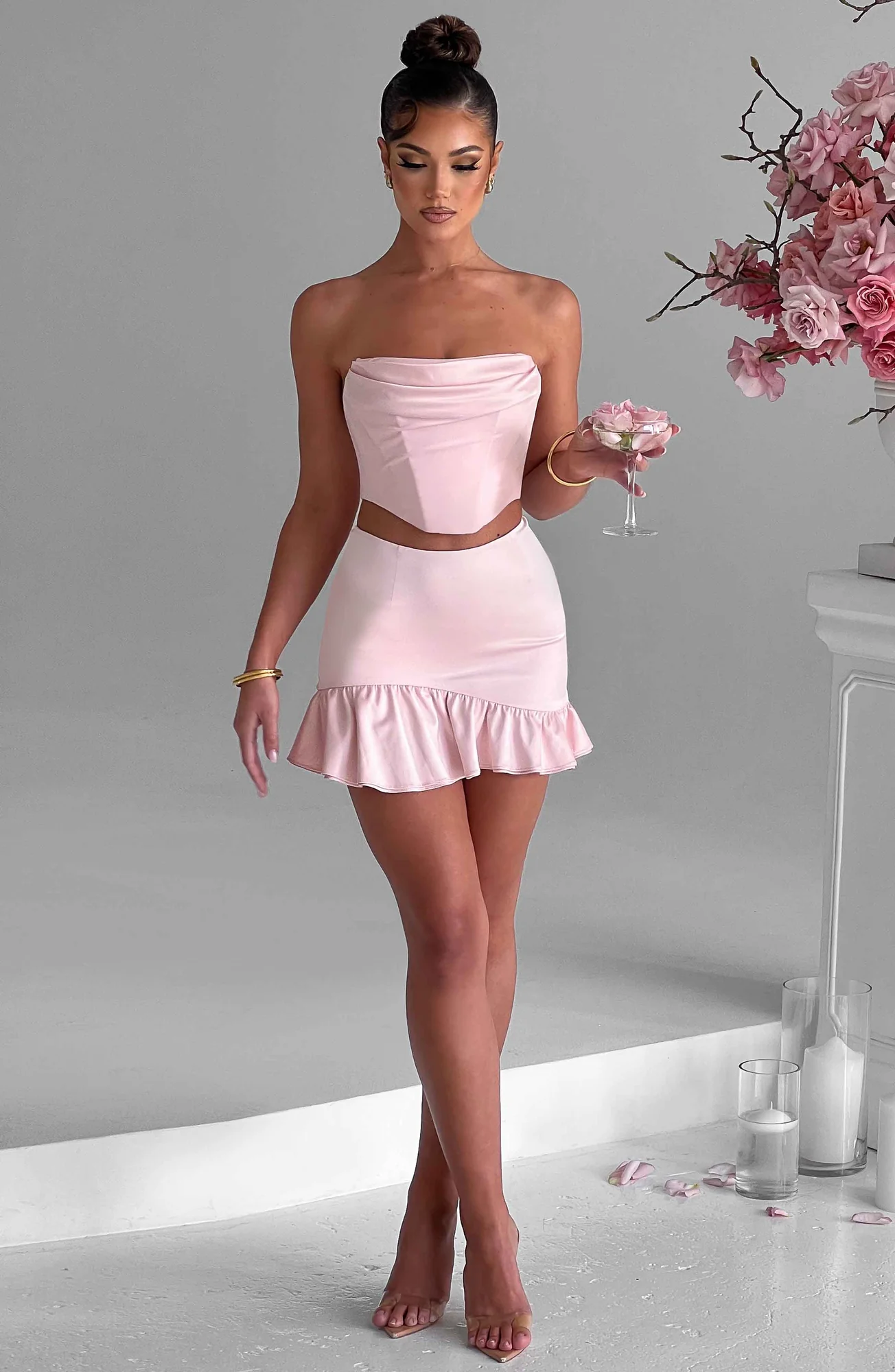 Blush Stretch Satin Corset Top - Maura