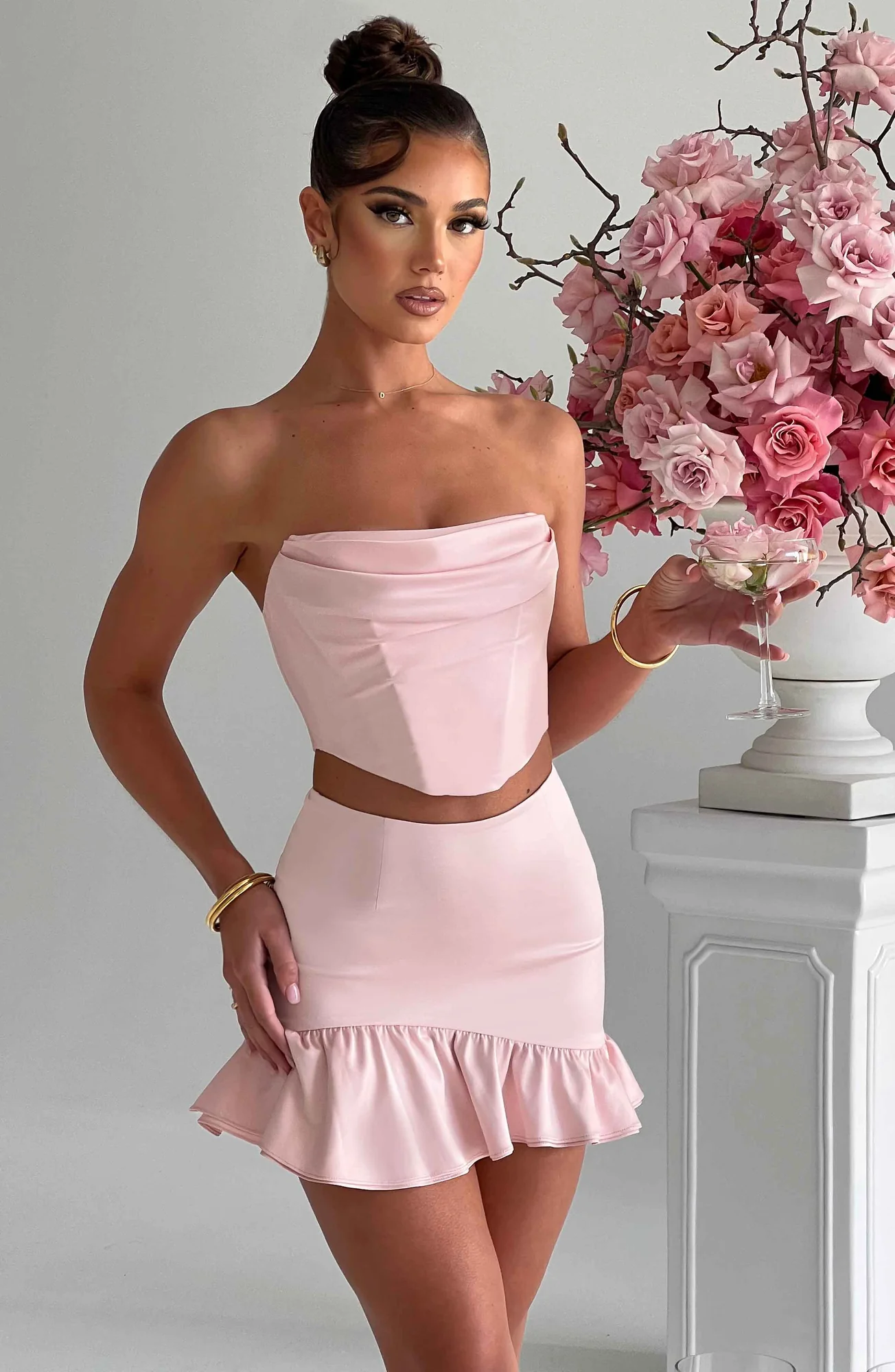 Blush Stretch Satin Corset Top - Maura
